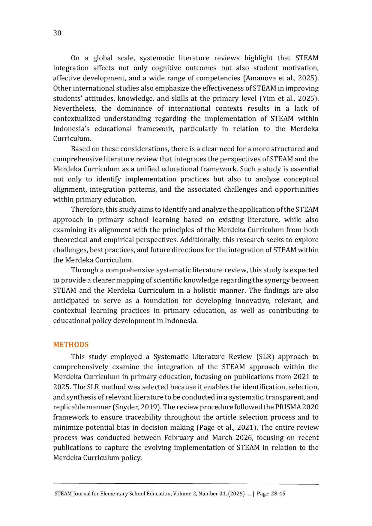 JURIS Integration of the STEAM Approach in Learning Within the Merdeka Curriculum at the Elementary School Level A Systematic Literature Review