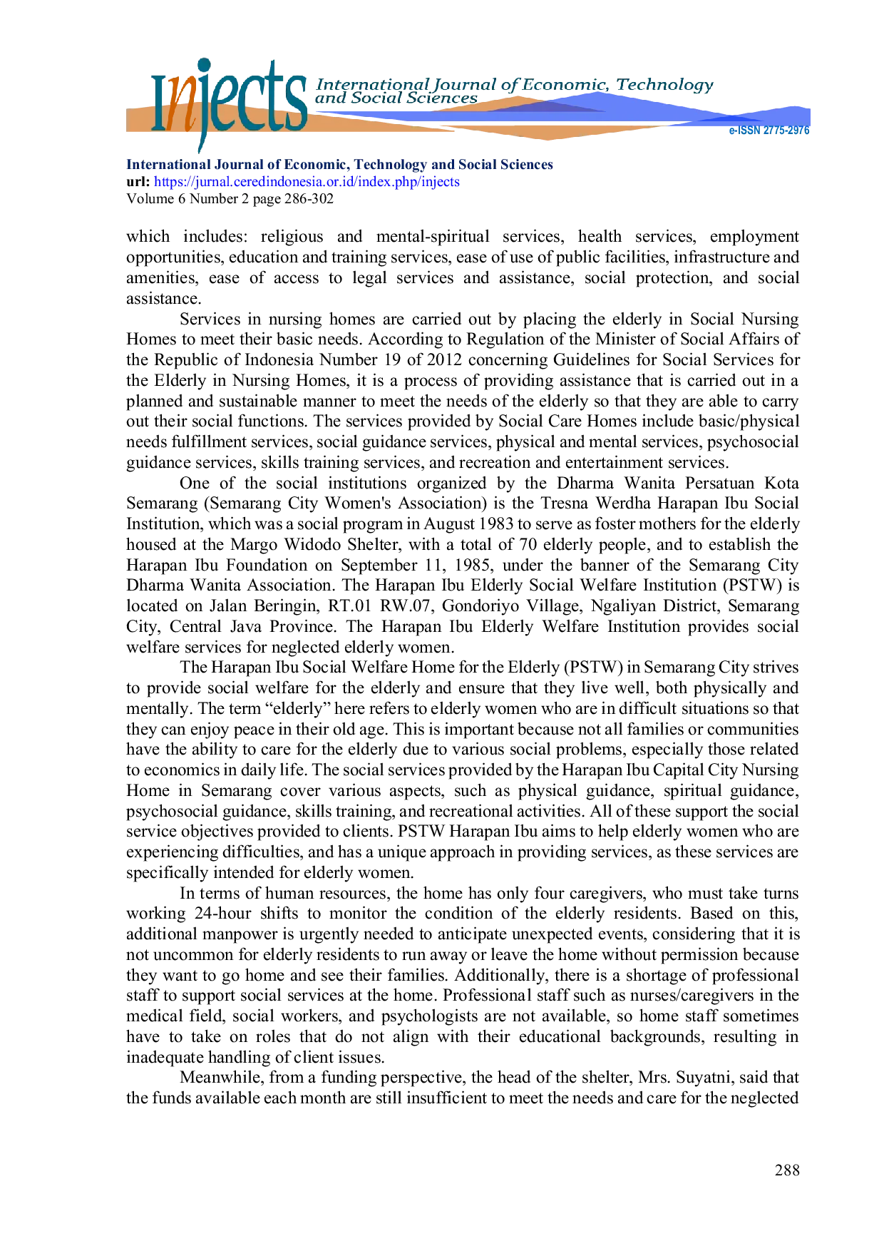 JURIS Social Services for Neglected Elderly at Tresna Werdha Harapan Ibu Social Institution in Semarang City