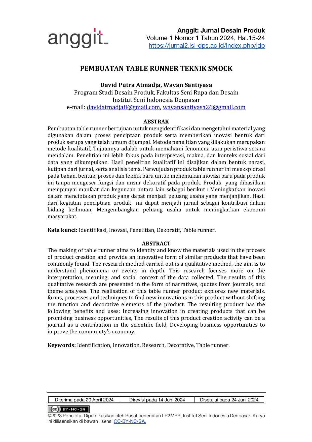 JURIS Pembuatan Table Runner Teknik Smock