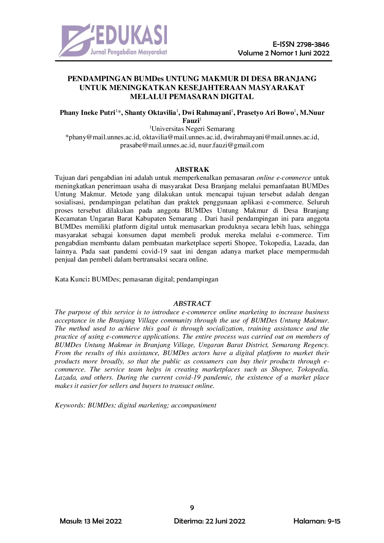 JURIS PENDAMPINGAN BUMDes UNTUNG MAKMUR DI DESA BRANJANG UNTUK MENINGKATKAN KESEJAHTERAAN MASYARAKAT MELALUI PEMASARAN DIGITAL