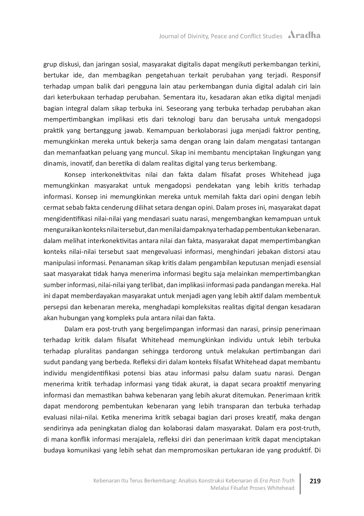 JURIS Kebenaran Itu Terus Berkembang Analisis Konstruksi Kebenaran di Era Post Truth Melalui Filsafat Proses Whitehead