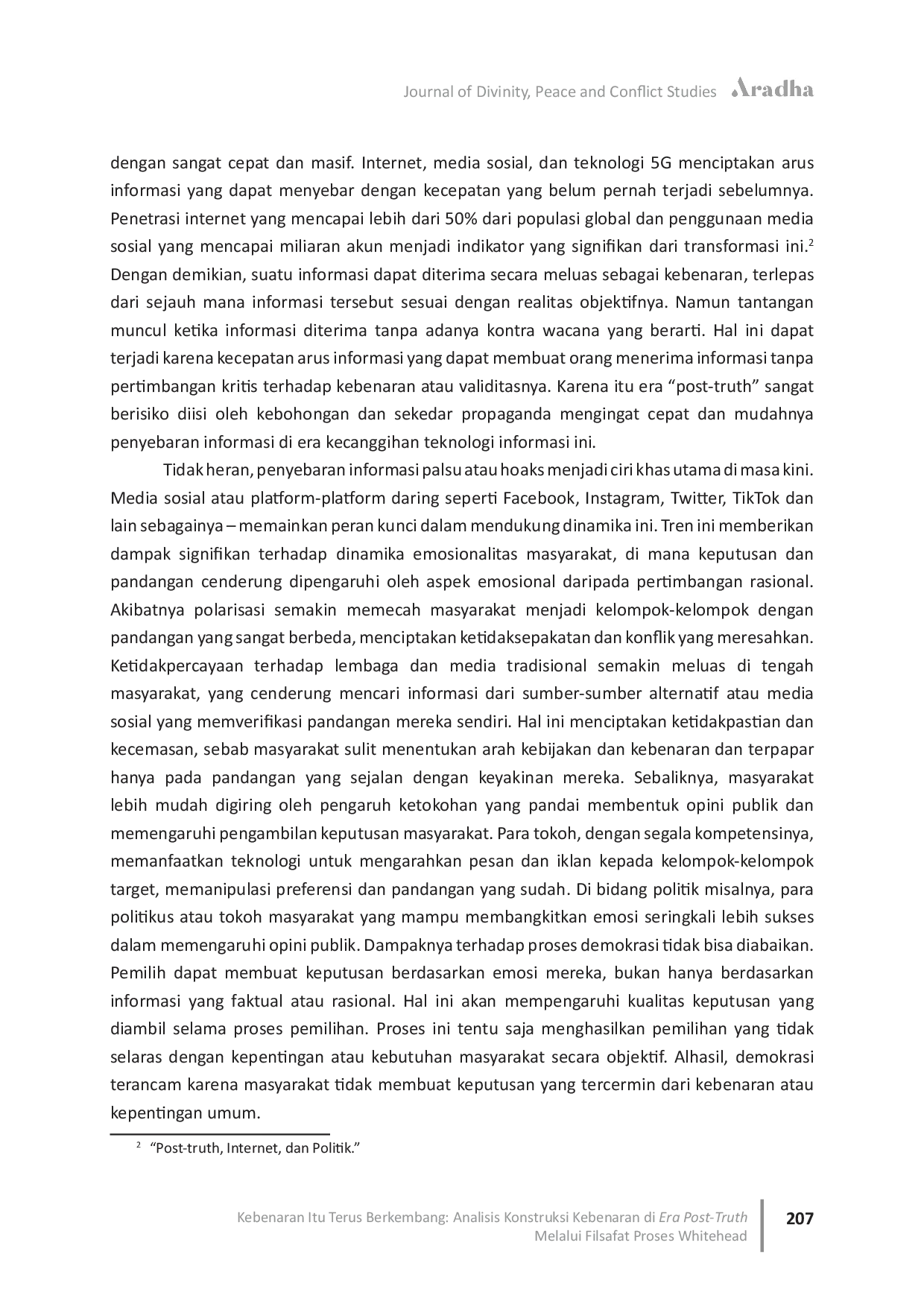 JURIS Kebenaran Itu Terus Berkembang Analisis Konstruksi Kebenaran di Era Post Truth Melalui Filsafat Proses Whitehead