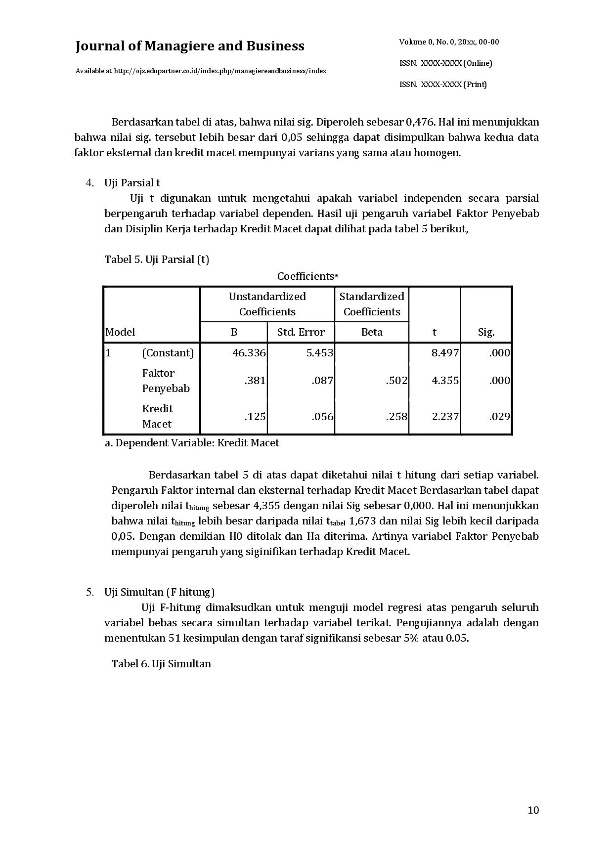 juris Pengaruh Faktor Internal Dan Eksternal Terhadap Kredit Macet Pada Pt Adira Dinamika Multi Finance Cabang Metro