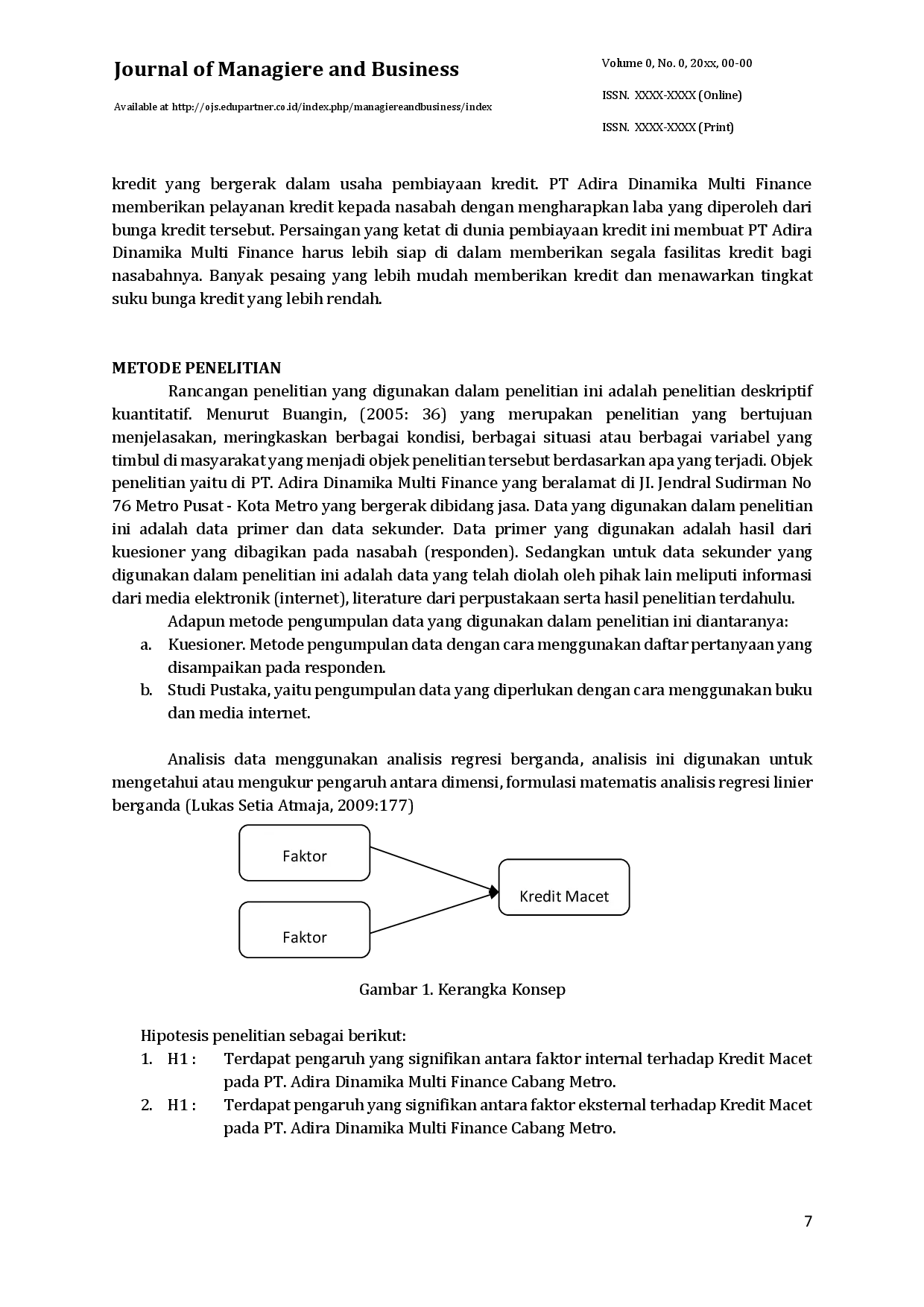 juris Pengaruh Faktor Internal Dan Eksternal Terhadap Kredit Macet Pada Pt Adira Dinamika Multi Finance Cabang Metro