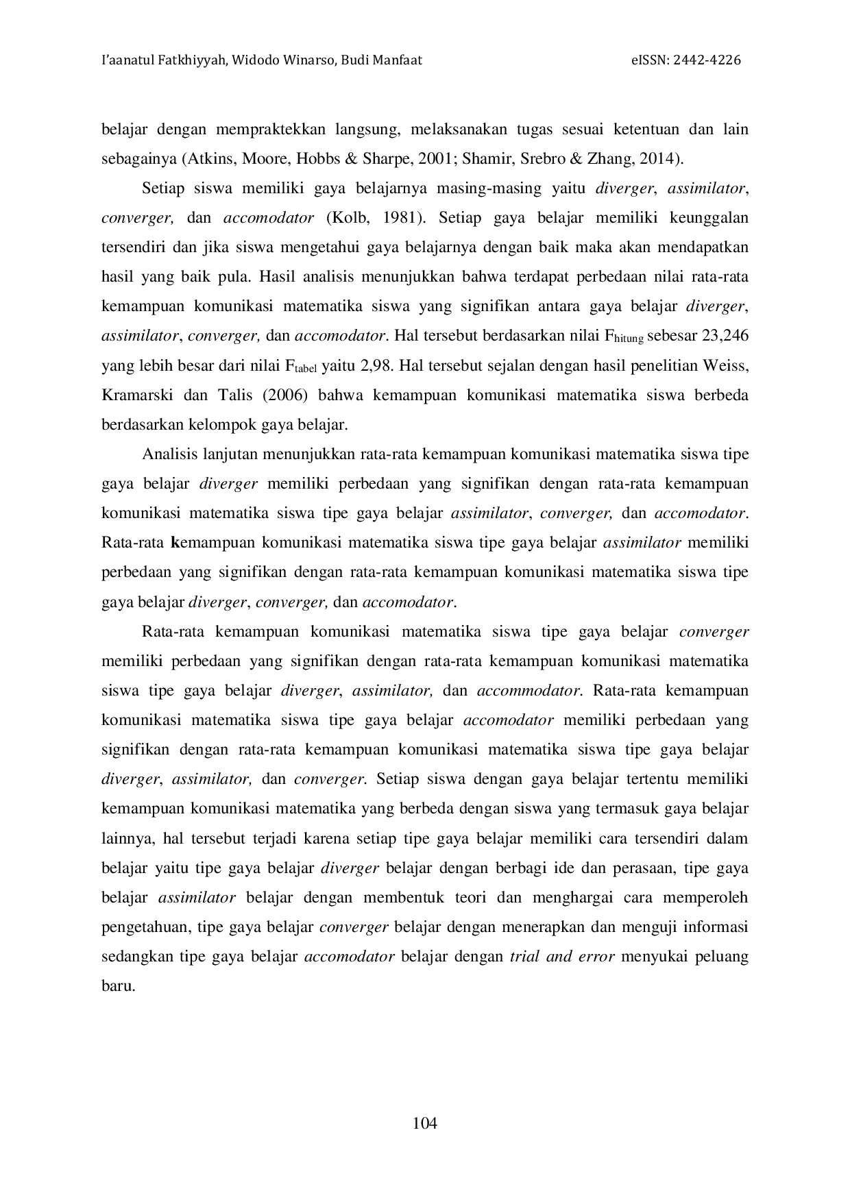 JURIS Kemampuan Komunikasi Matematika Siswa Ditinjau dari Perbedaan Gaya Belajar Menurut David Kolb