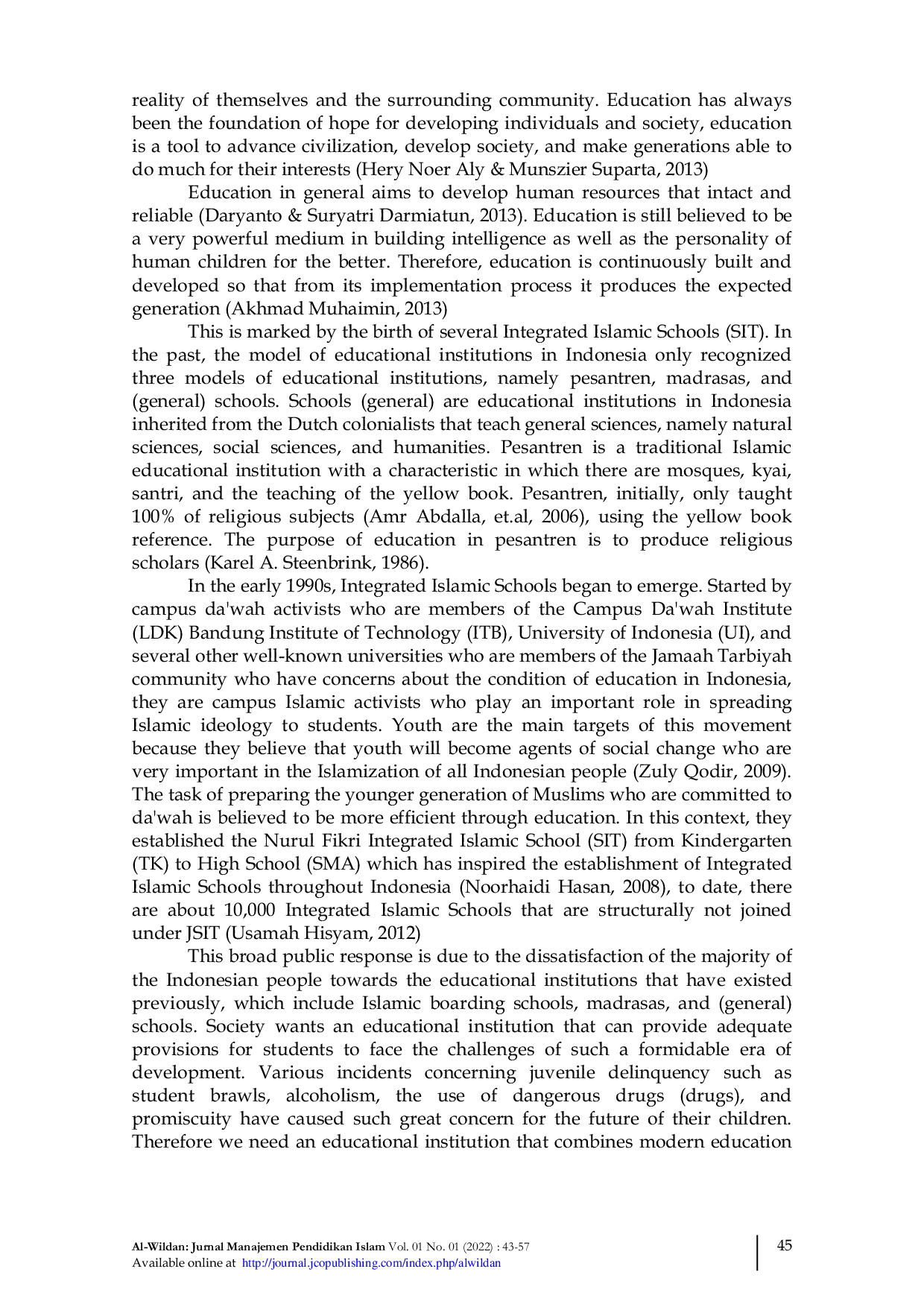 JURIS History Goals And Human Resources Management In Integrated Islamic School