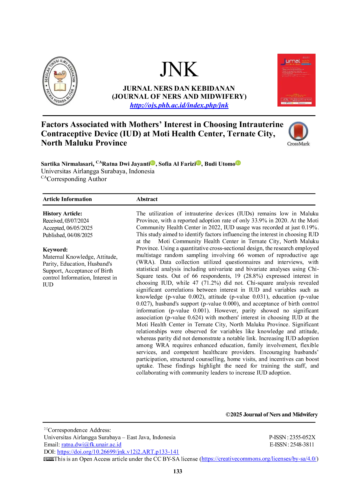 JURIS Factors Associated with Mothers Interest in Choosing Intrauterine Contraceptive Device IUD at Moti Health Center Ternate City North Maluku Province