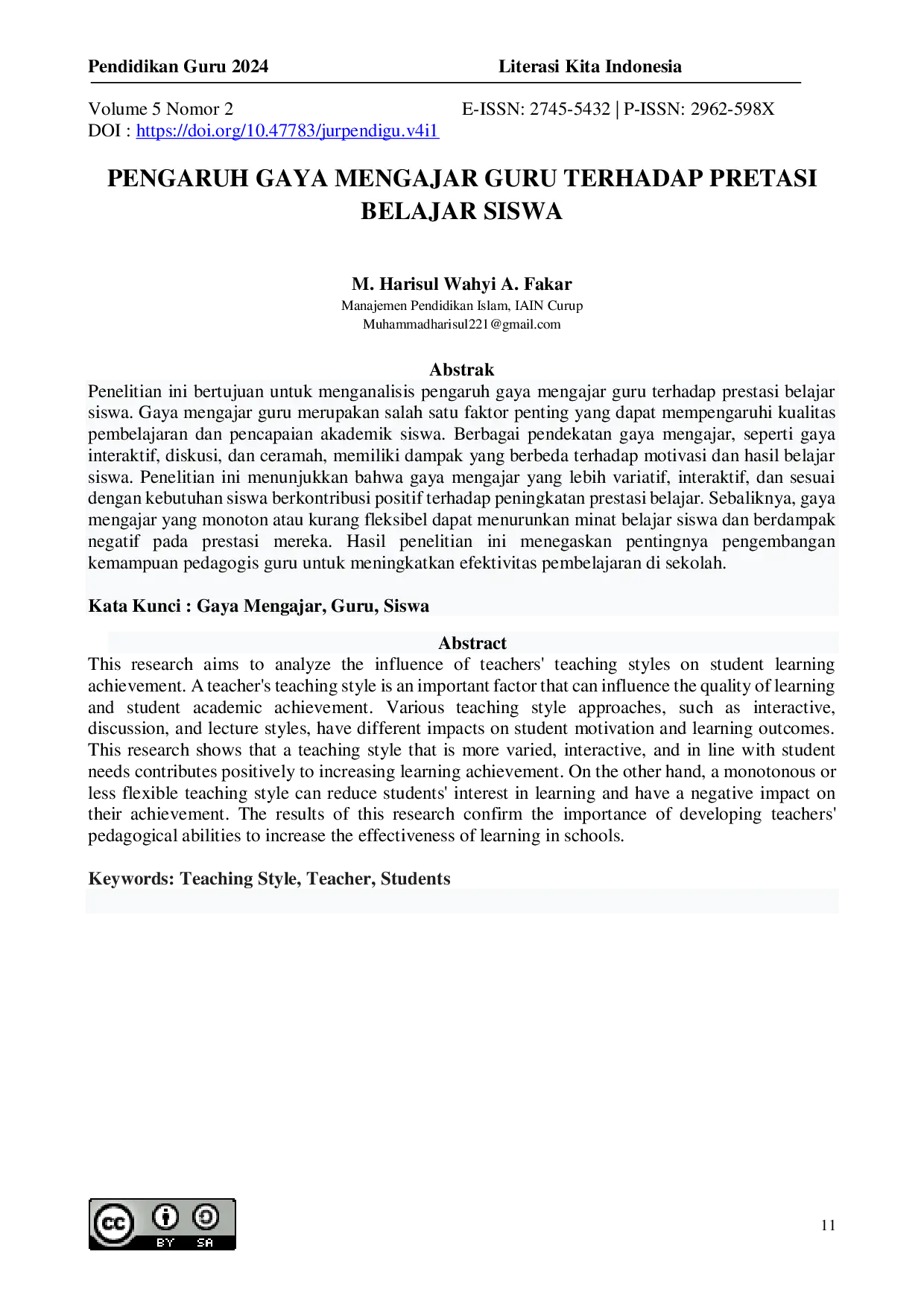 JURIS Pengaruh Gaya Mengajar Guru Terhadap Prestasi Belajar Siswa