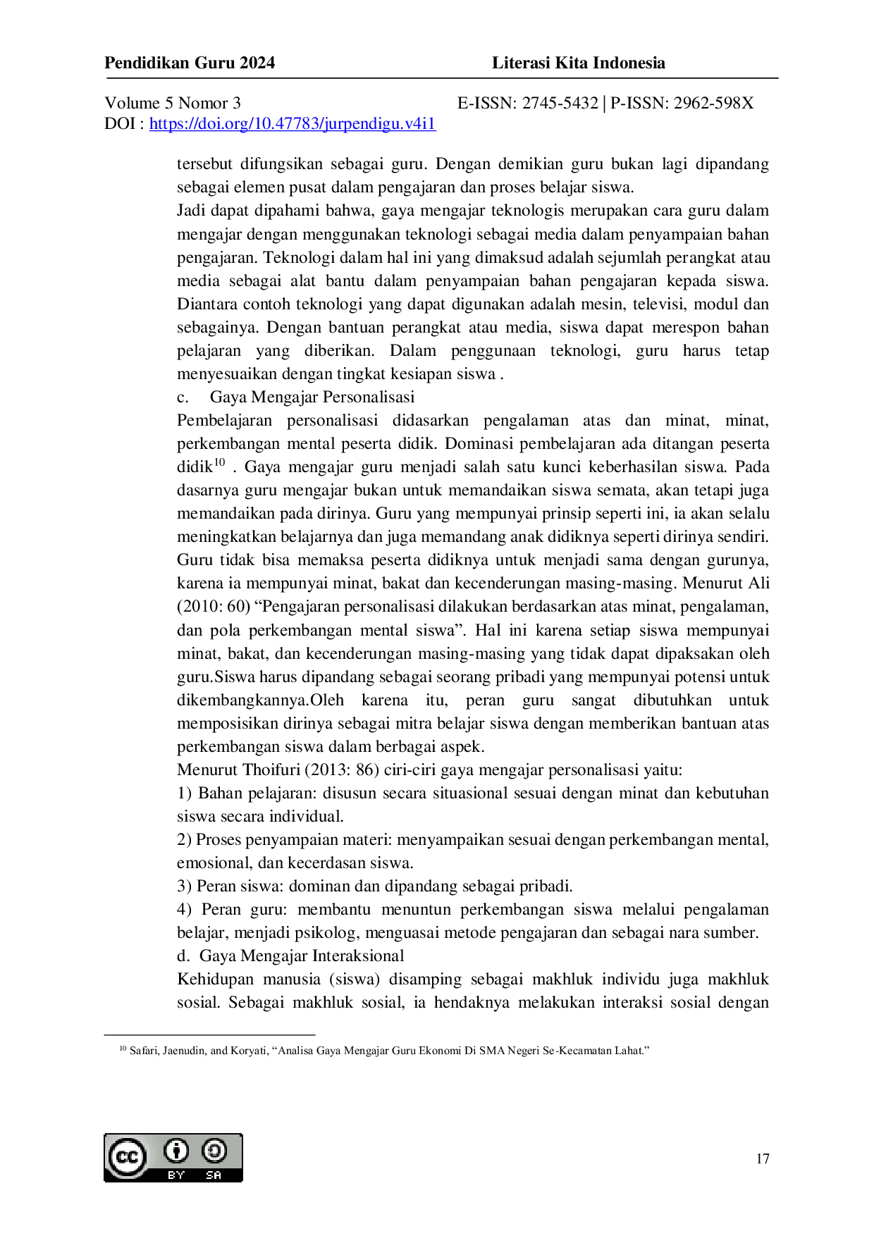 JURIS Pengaruh Gaya Mengajar Guru Terhadap Prestasi Belajar Siswa