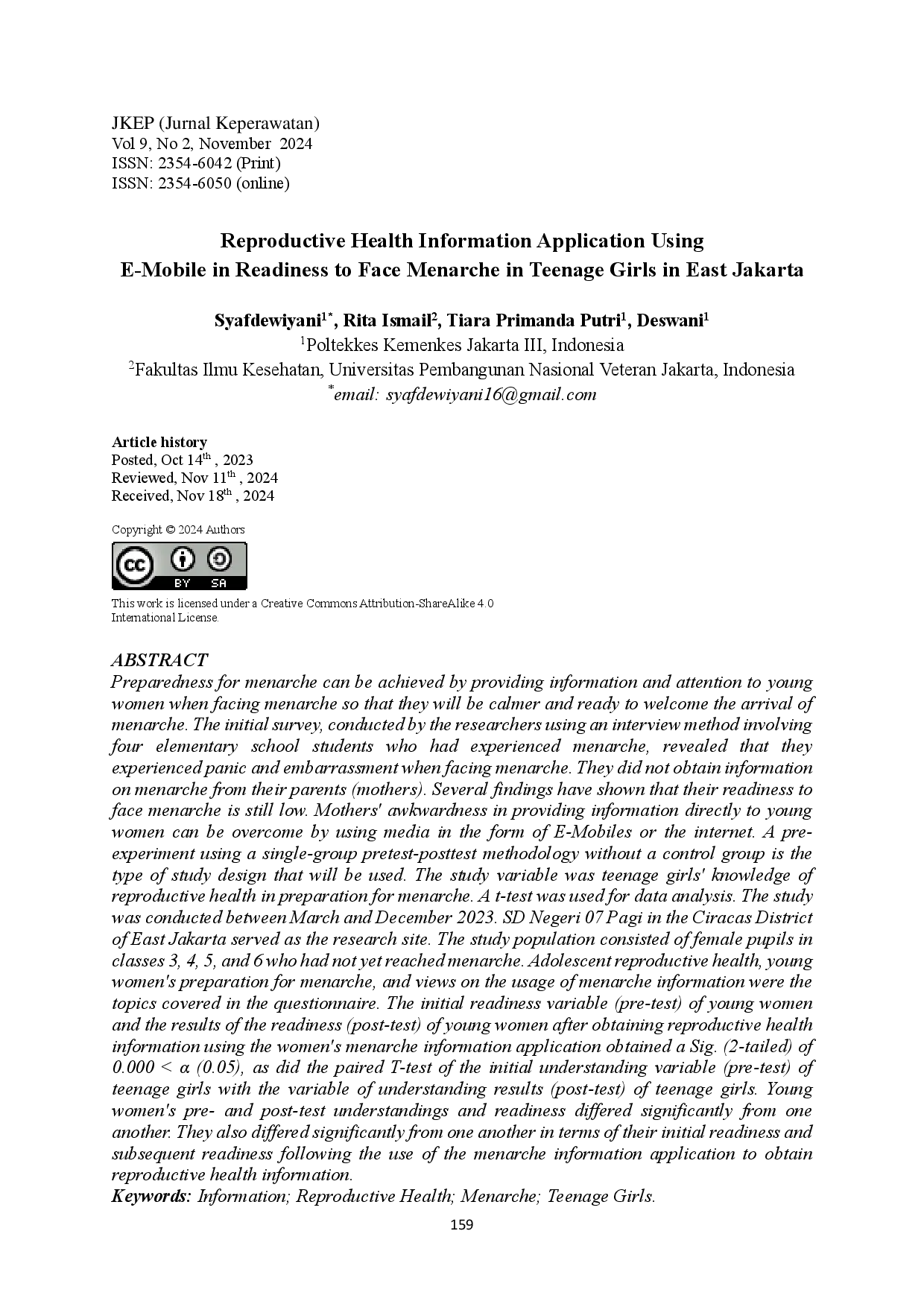 juris Reproductive Health Information Application Using E Mobile in Readiness to Face Menarche in Teenage Girls in East Jakarta
