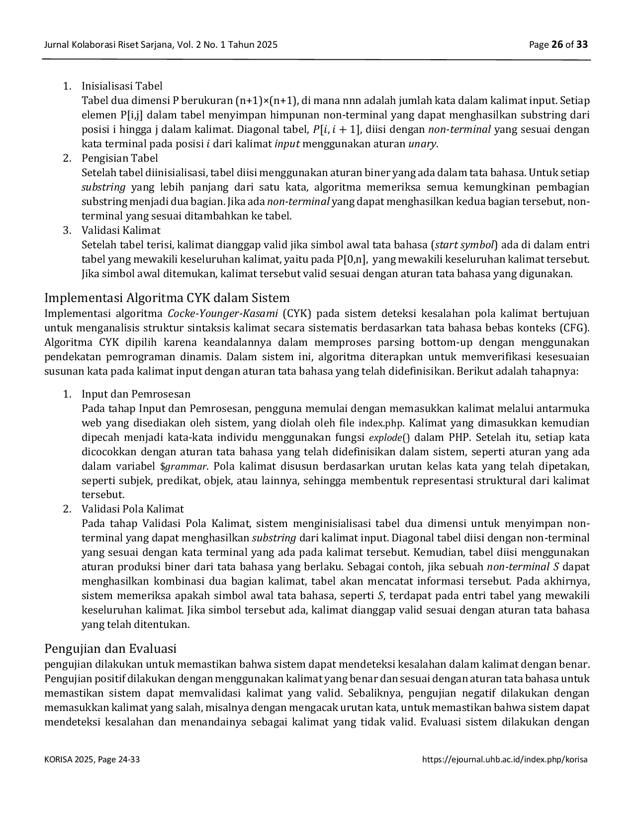 JURIS Algoritma Cocke Younger Kasami untuk Sistem Deteksi Kesalahan Pola Kalimat Bahasa Sunda