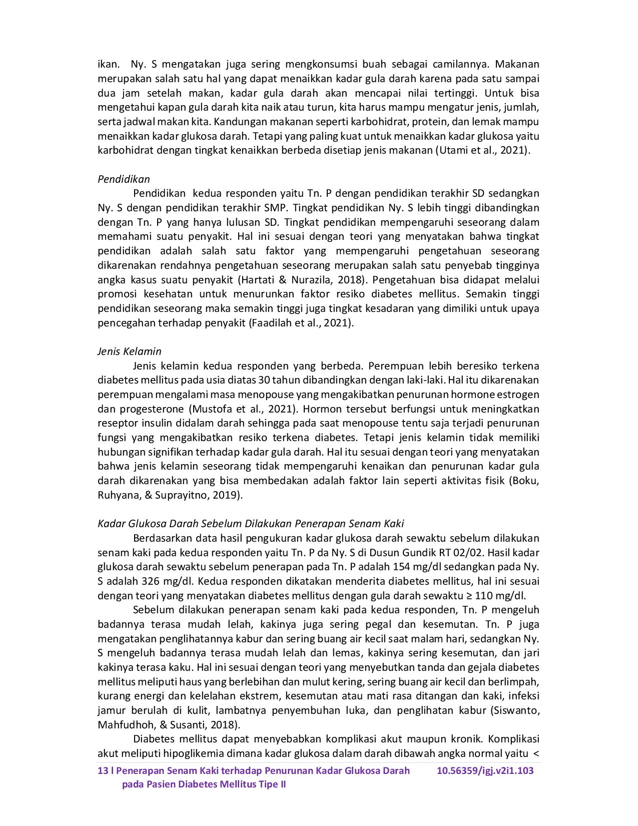 JURIS Penerapan Senam Kaki terhadap Penurunan Kadar Glukosa Darah pada Pasien Diabetes Mellitus Tipe II