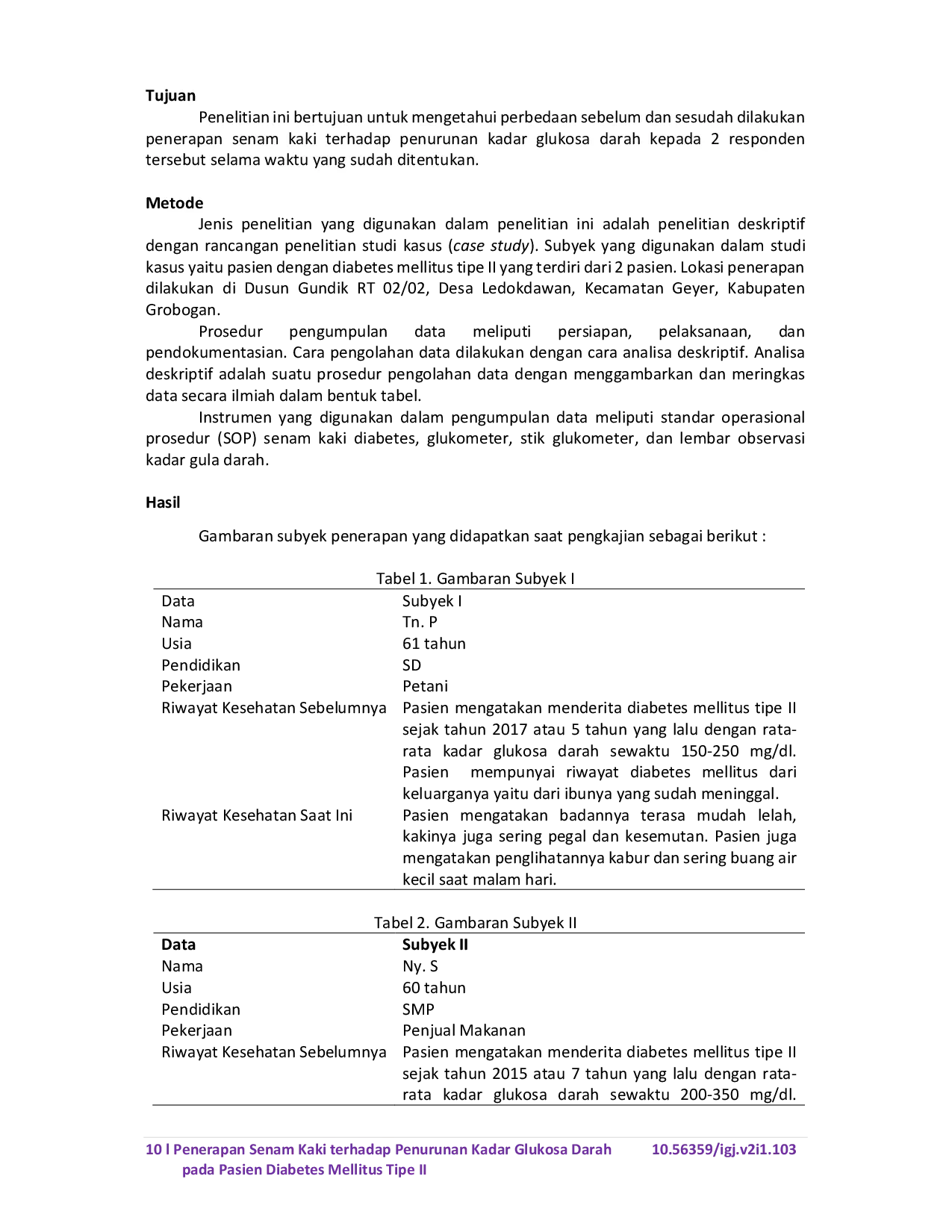 JURIS Penerapan Senam Kaki terhadap Penurunan Kadar Glukosa Darah pada Pasien Diabetes Mellitus Tipe II