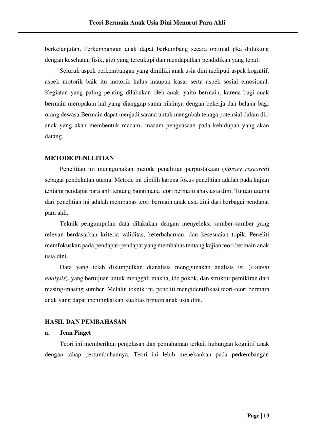 JURIS Teori Bermain Anak Usia Dini Menurut Para Ahli