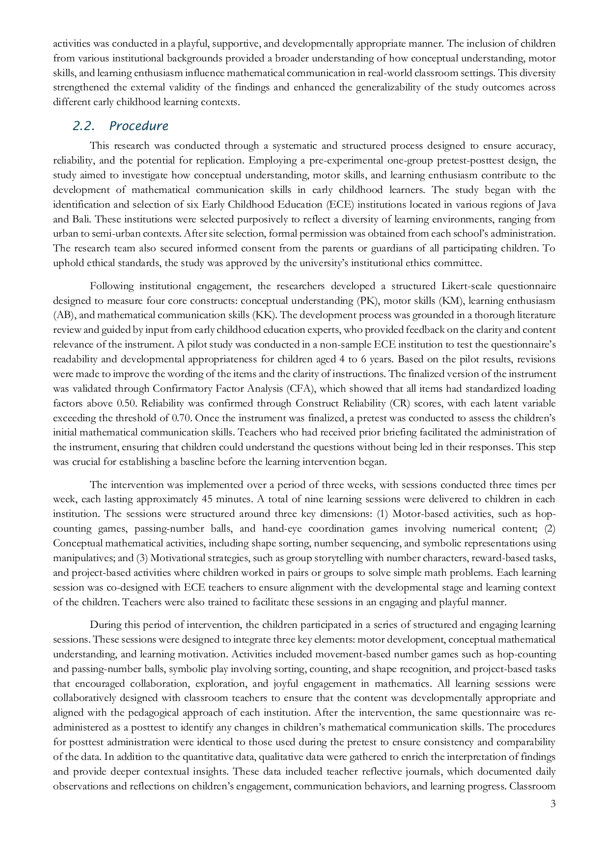 JURIS Modeling the Influence of Cognitive Motor and Affective Factors on Early Math Communication
