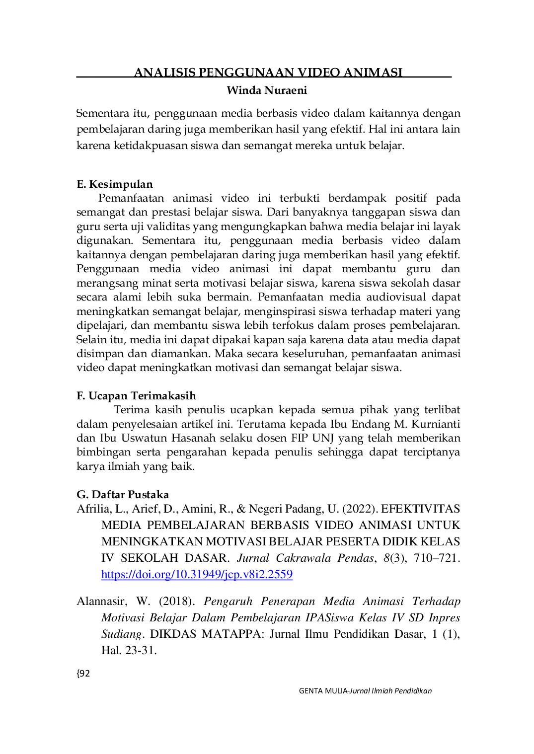 JURIS Analisis Penggunaan Video Animasi Sebagai Media Pembelajaran Terpadu Terhadap Motivasi Belajar Siswa Sekolah Dasar