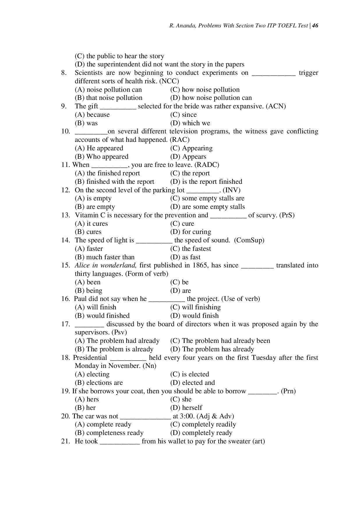 juris Problems With Section Two ITP TOEFL Test