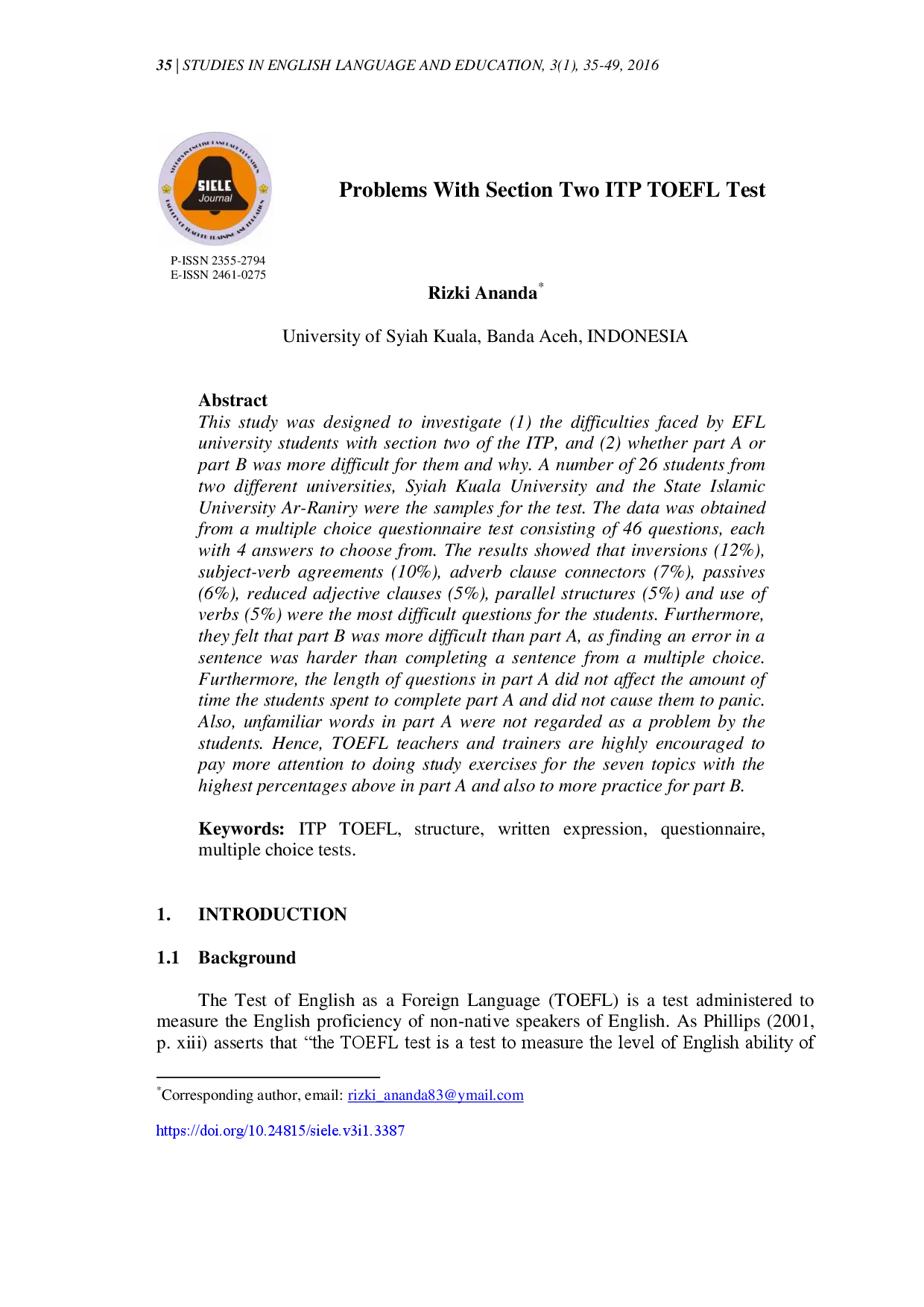 juris Problems With Section Two ITP TOEFL Test