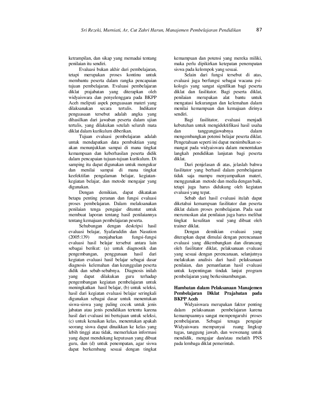 JURIS Manajemen Pembelajaran Pendidikan Dan Pelatihan Prajabatan Pada Bkpp Aceh