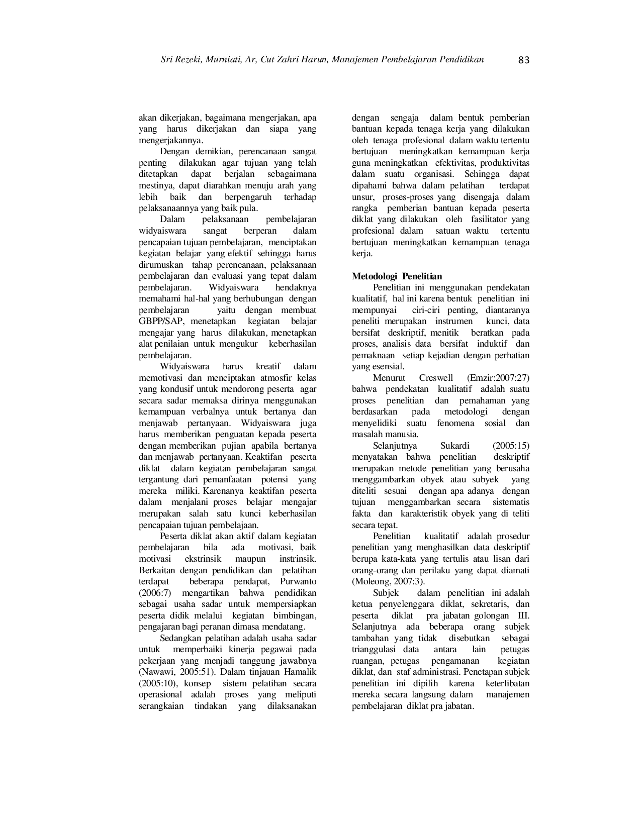 JURIS Manajemen Pembelajaran Pendidikan Dan Pelatihan Prajabatan Pada Bkpp Aceh