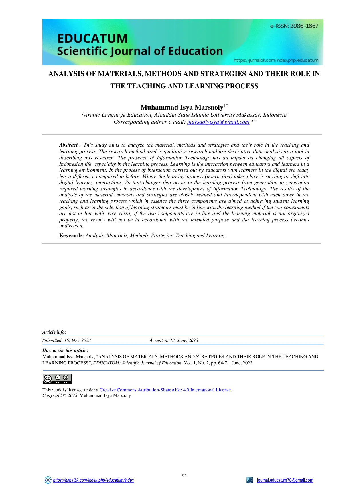 JURIS Analisis Materi Metode dan Strategi Serta Peranannya dalam Proses Pembelajaran