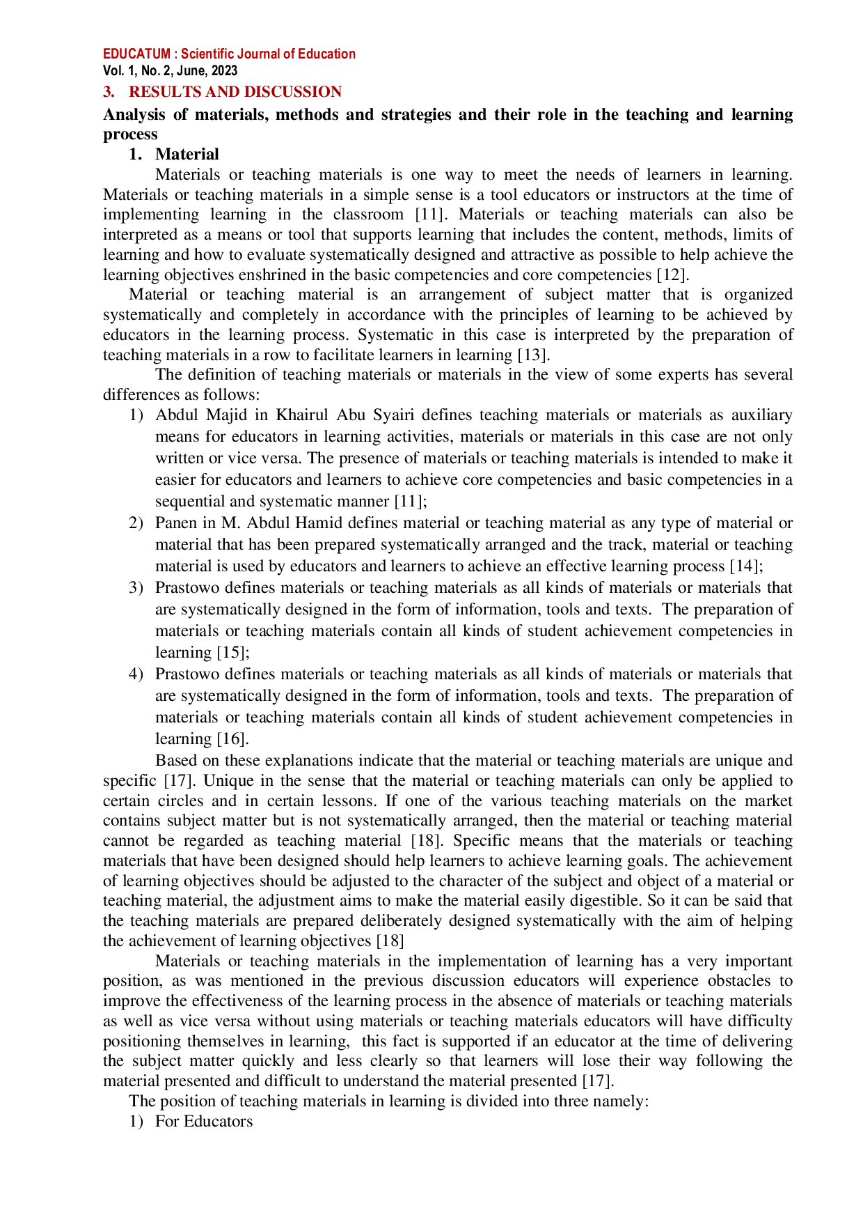 JURIS Analisis Materi Metode dan Strategi Serta Peranannya dalam Proses Pembelajaran