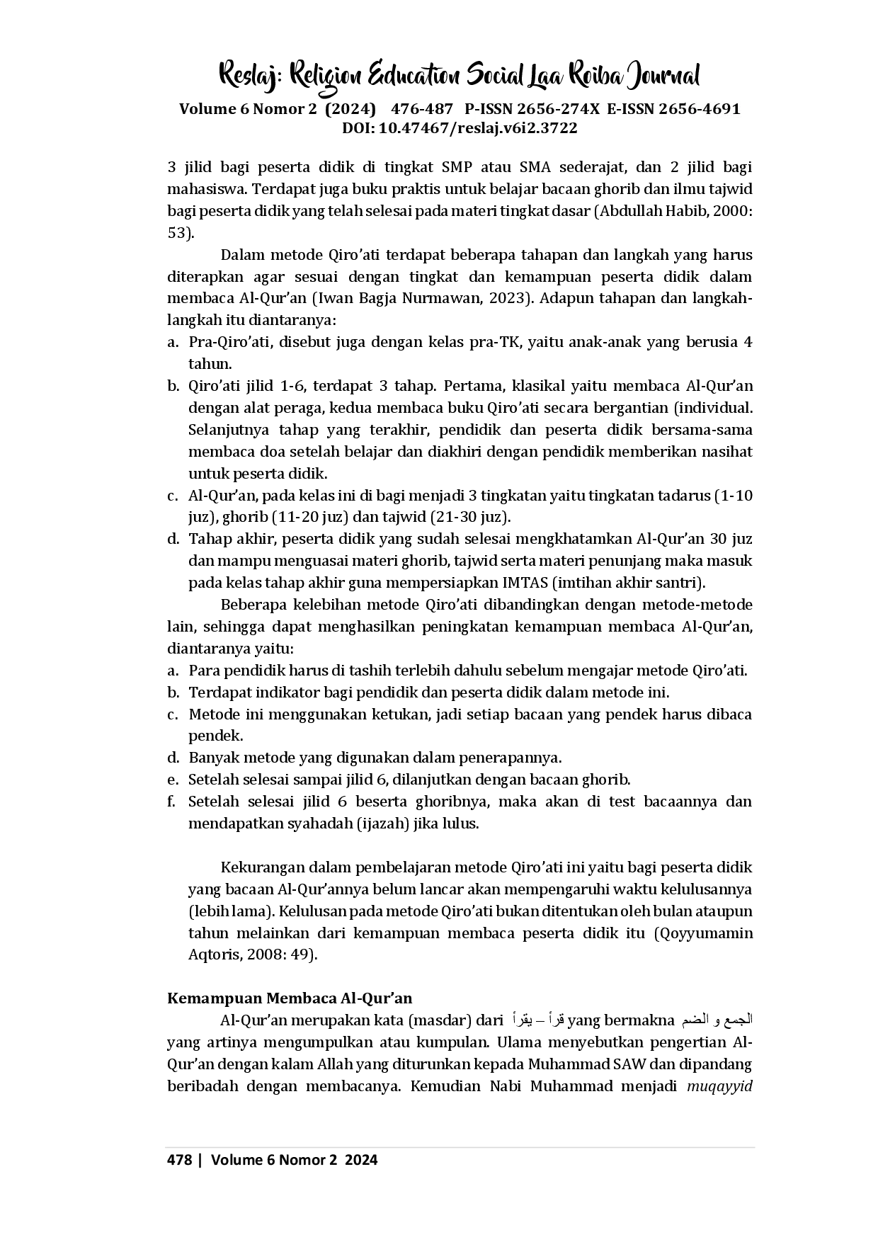 juris Hubungan Metode Qiro ati dengan Kemampuan Membaca Al Qur an Peserta Didik Kelas VII di MTs Darul Muttaqien