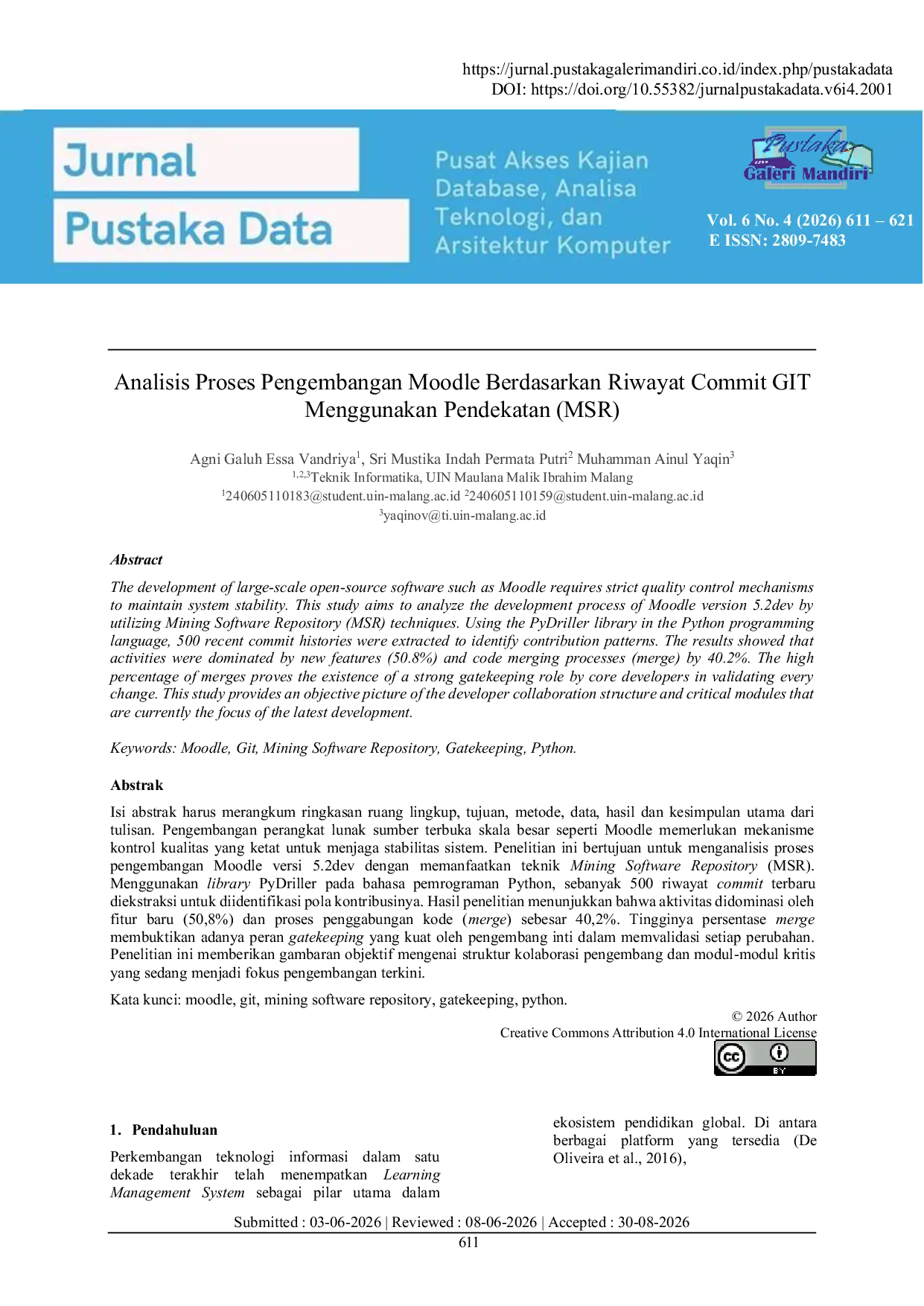 JURIS Analisis Proses Pengembangan Moodle Berdasarkan Riwayat Commit GIT Menggunakan Pendekatan MSR