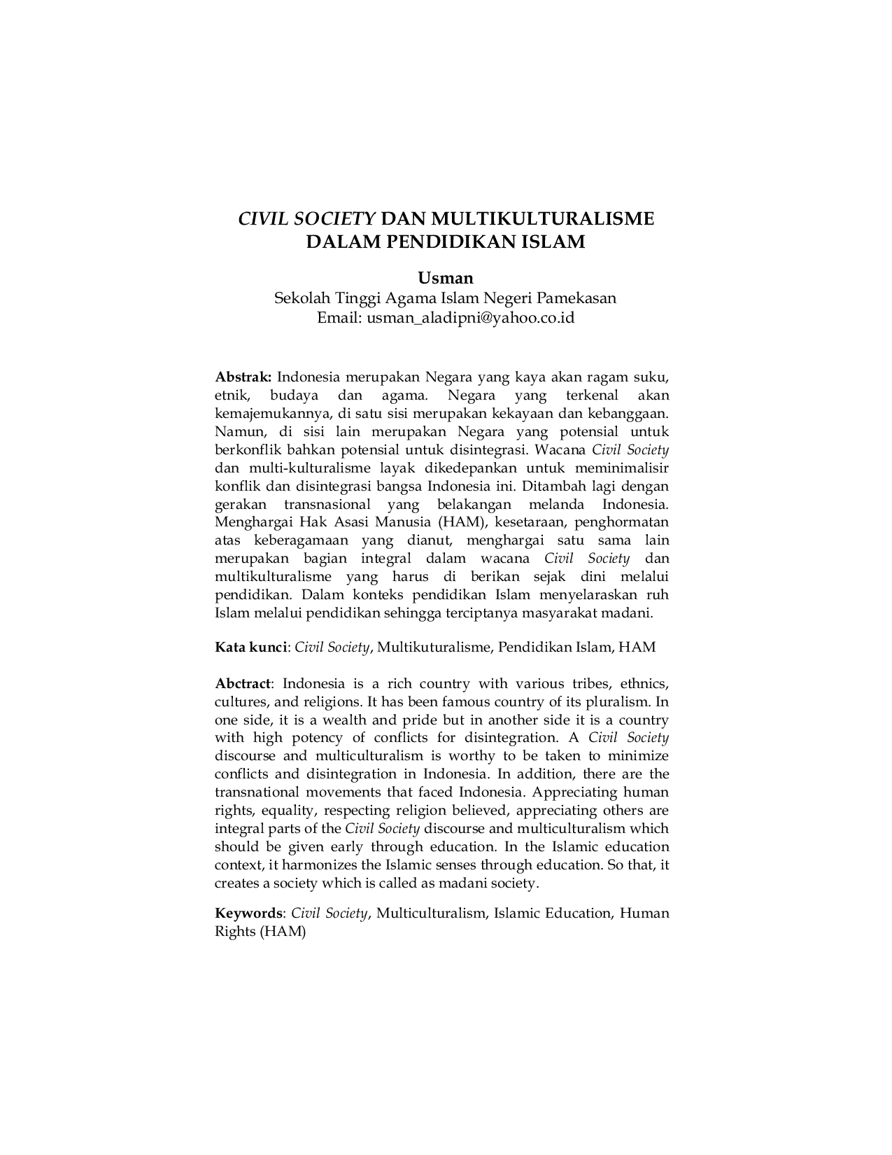 JURIS Civil Society dan Multikulturalisme dalam Pendidikan Islam