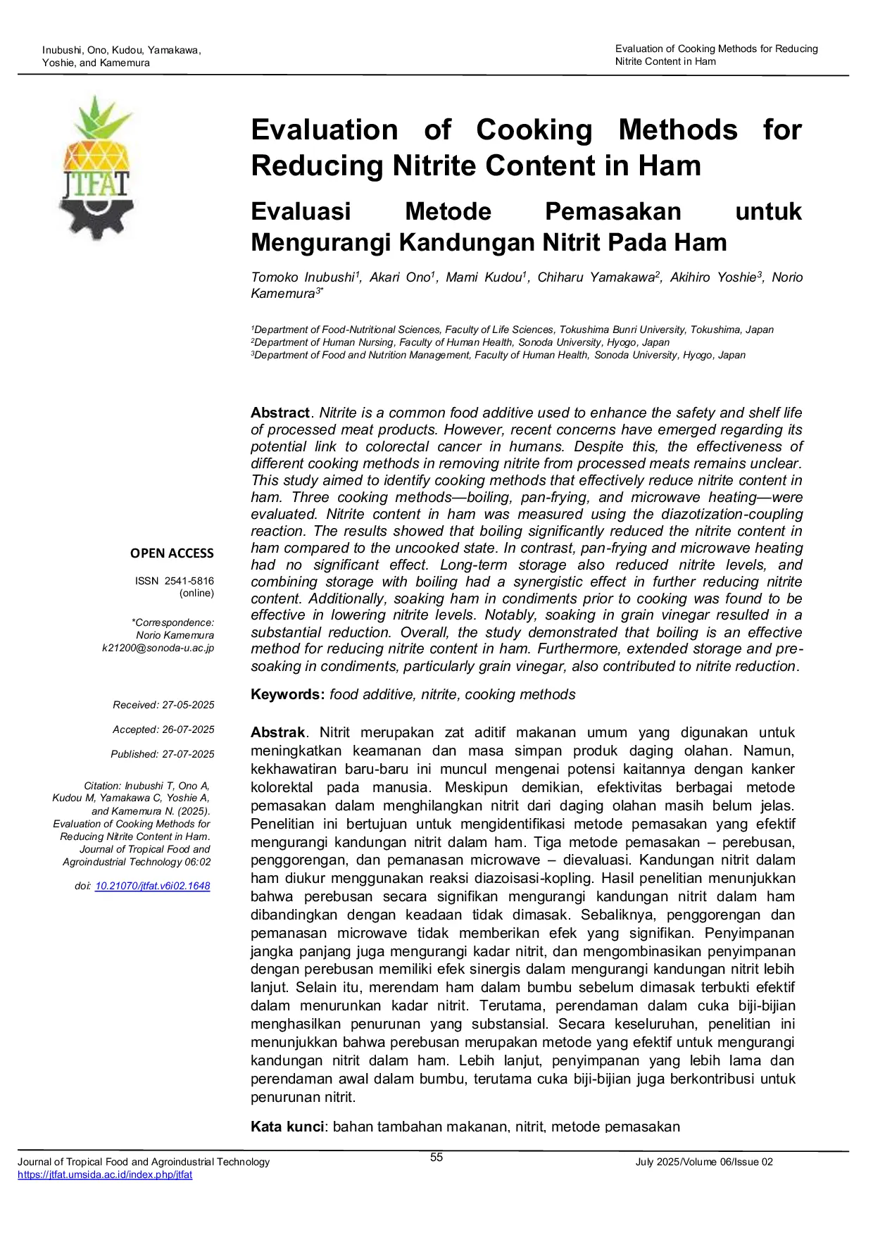 JURIS Evaluation Of Cooking Methods For Reducing Nitrite Content In Ham