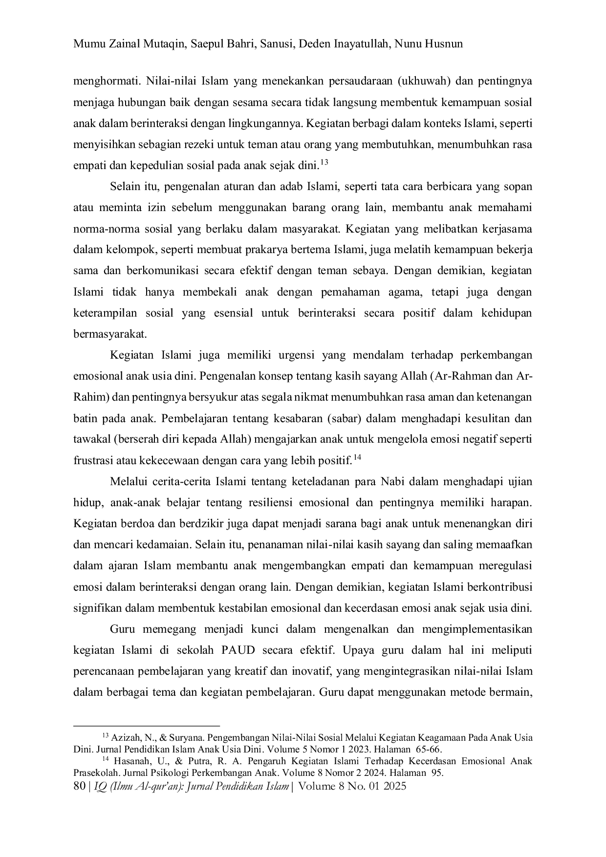 JURIS Urgensi Kegiatan Islami terhadap Perkembangan Sosial Emosional Anak Usia Dini