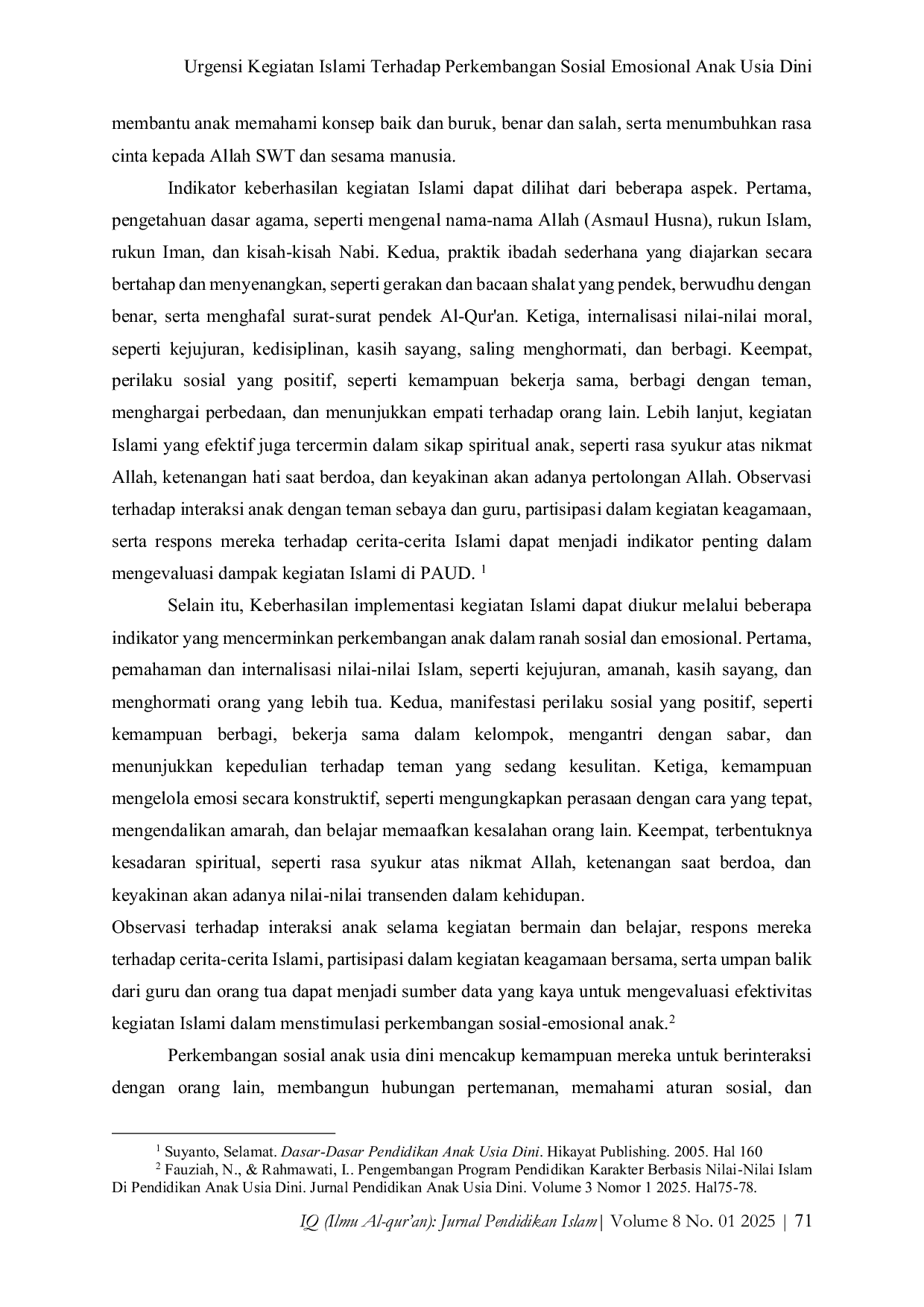 JURIS Urgensi Kegiatan Islami terhadap Perkembangan Sosial Emosional Anak Usia Dini