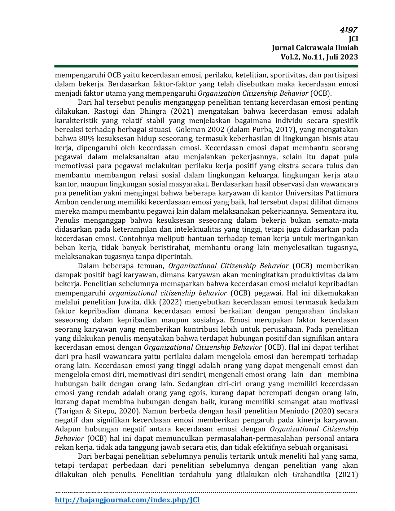 JURIS Kecerdasan Emosi dan Organizational Citizenship Behavior pada Karyawan di Kantor Universitas Pattimura Ambon