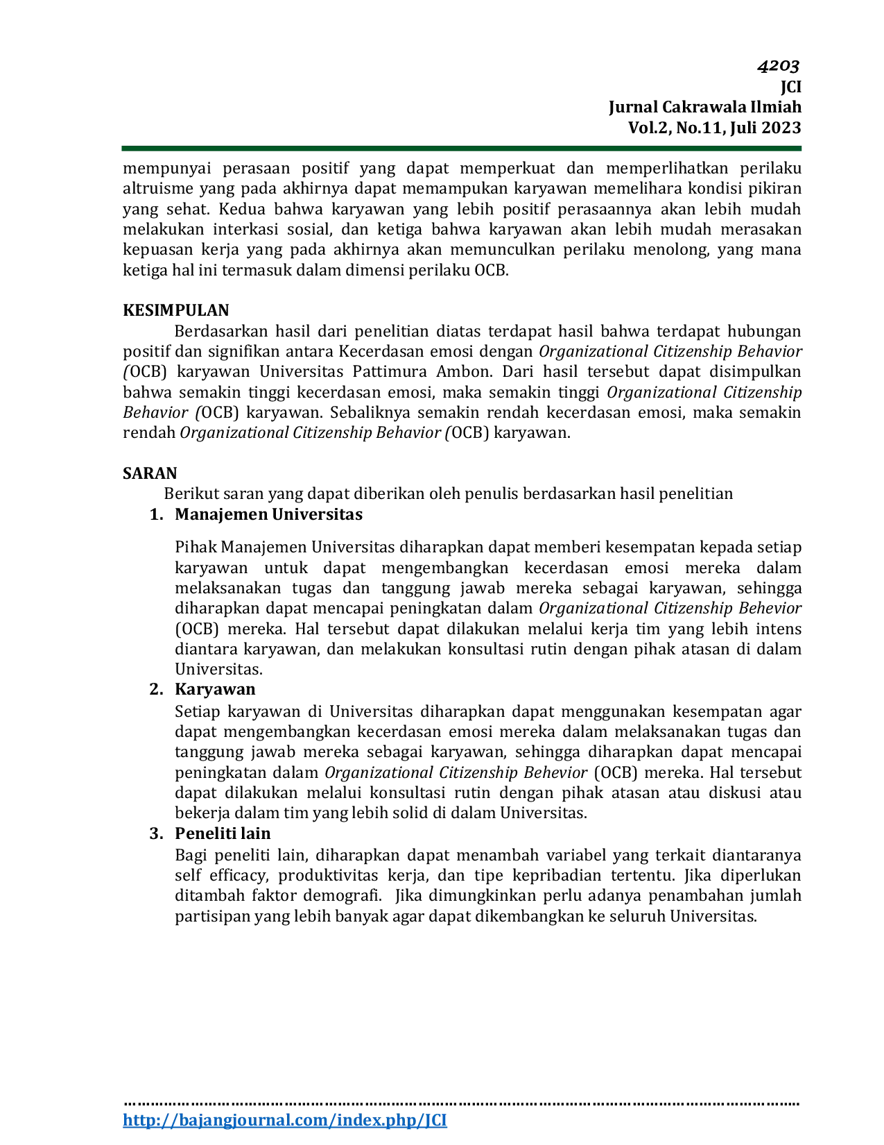 JURIS Kecerdasan Emosi dan Organizational Citizenship Behavior pada Karyawan di Kantor Universitas Pattimura Ambon