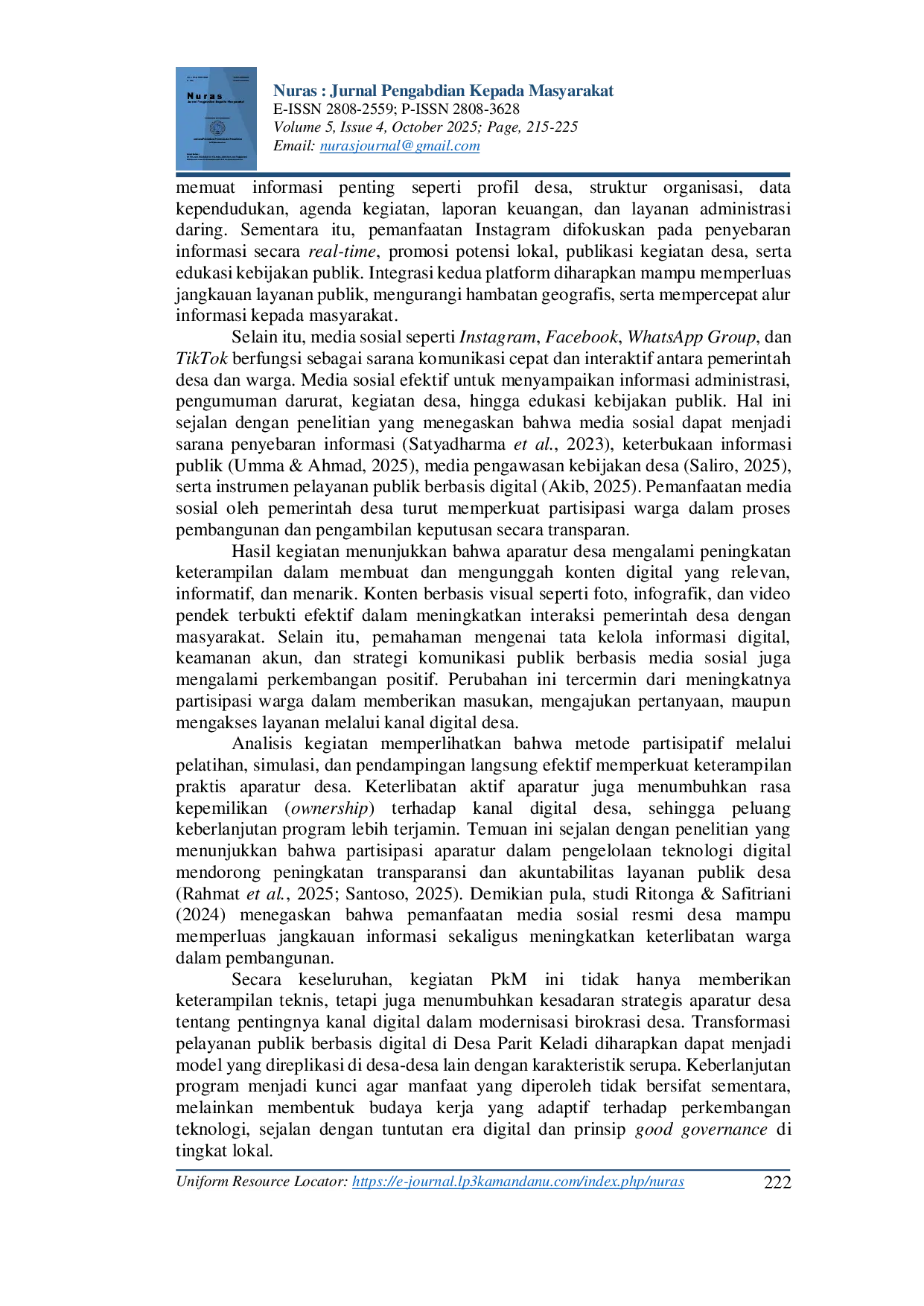 JURIS Peningkatan Pelayanan Publik Pemerintah Desa Berbasis Digital di Desa Parit Keladi