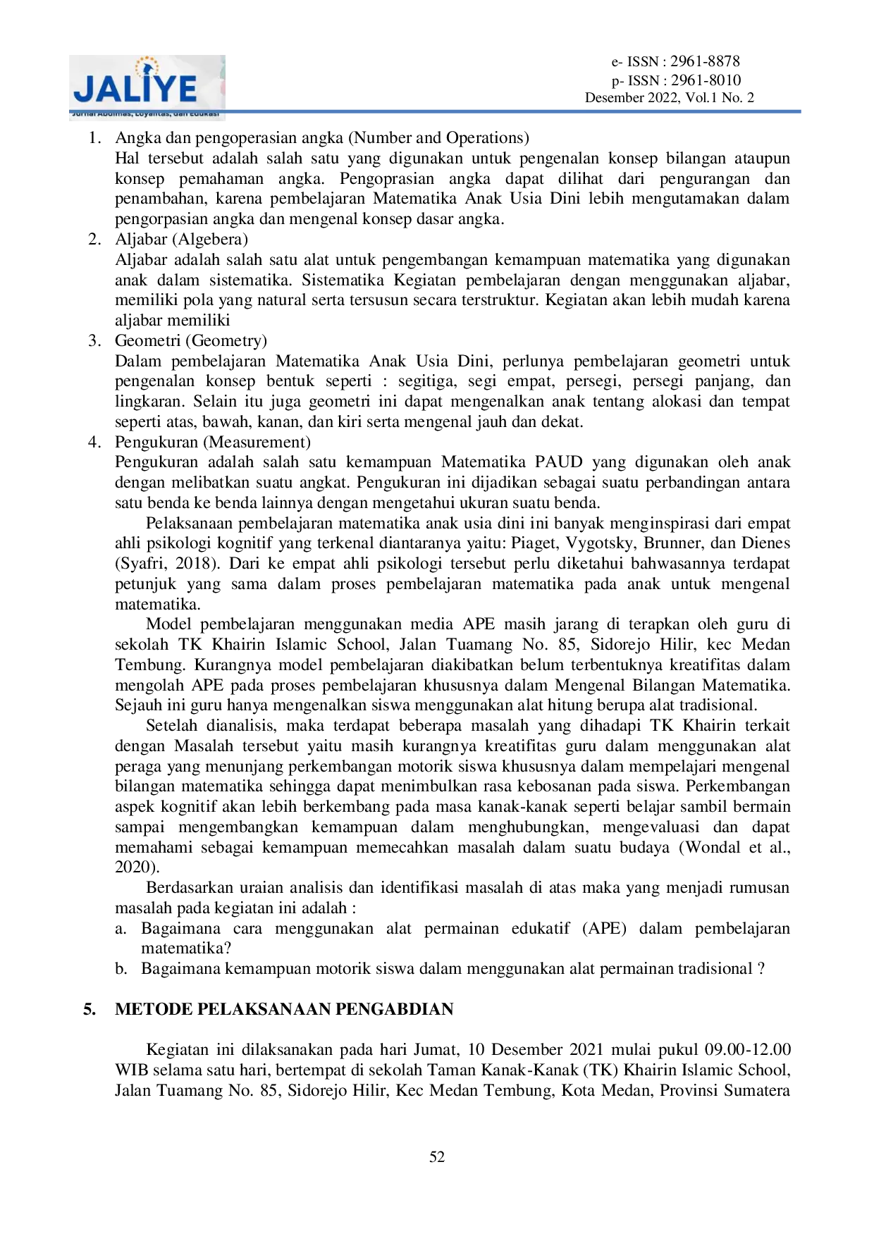 JURIS Edukasi Permainan Edukatif Untuk Mengembangkan Kemampuan Motorik Anak Dalam Mengenal Bilangan Matematika