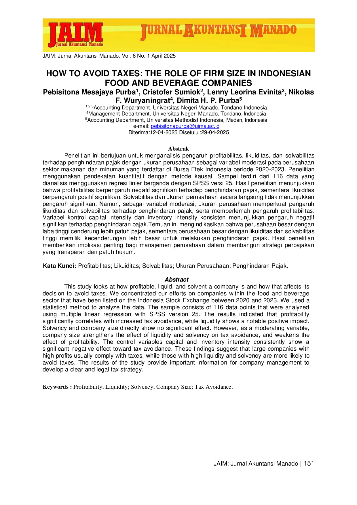 JURIS How to Avoid Taxes How to Avoid Taxes The Role of Firm Size in Indonesian Food and Beverage Companies