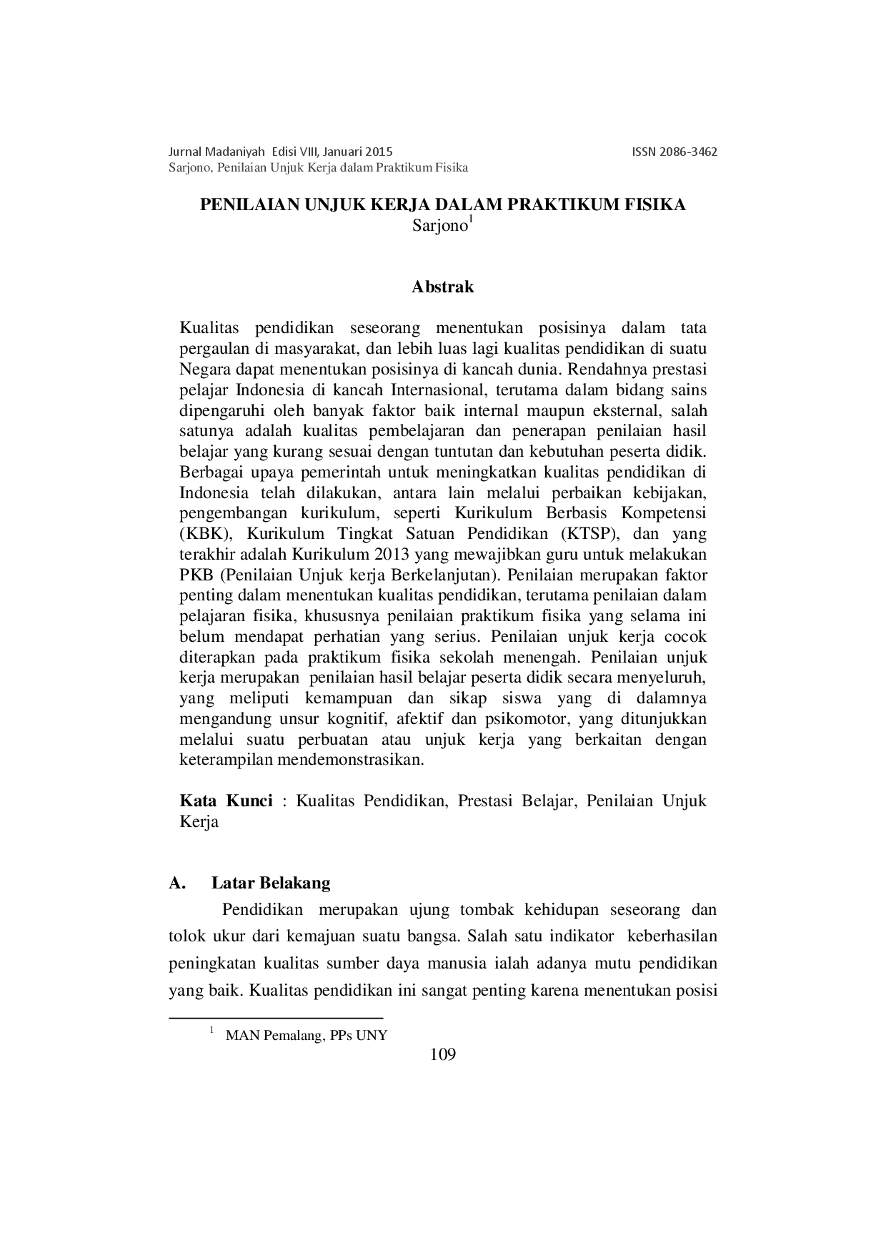 juris Penilaian Unjuk Kerja dalam Praktikum Fisika