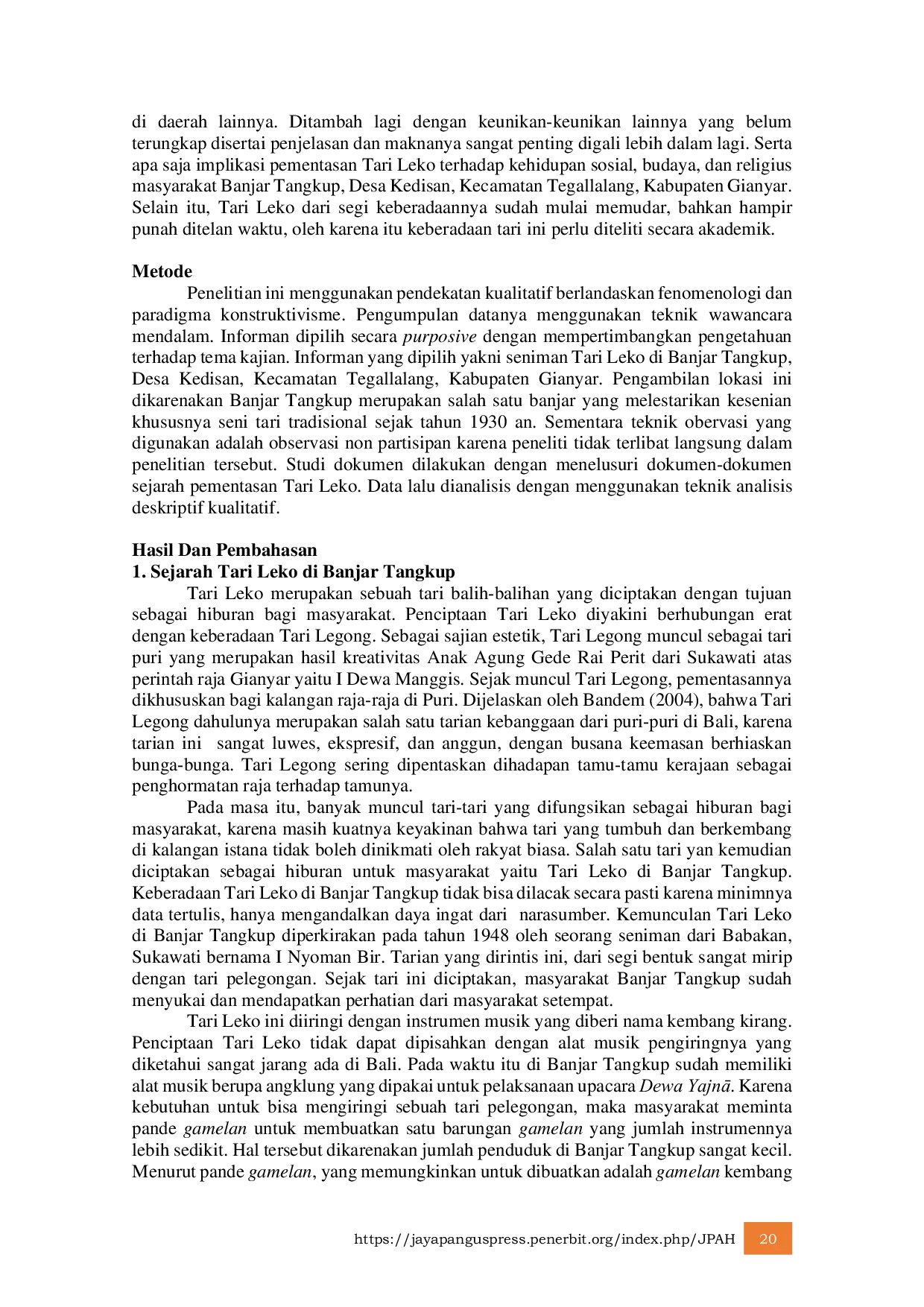 JURIS Analisis Pementasan Tari Leko Pada Upacara Dewa Yadnya Di Banjar Tangkup Desa Kedisan Kecamatan Tegallalang Kabupaten Gianyar