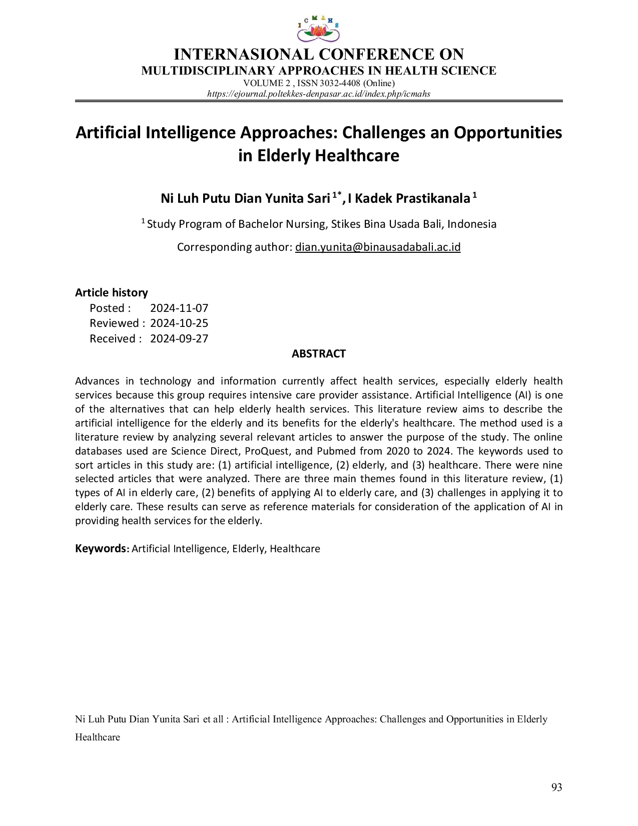 JURIS Artificial Intelligence Approaches Challenges and Opportunities in Elderly Healthcare