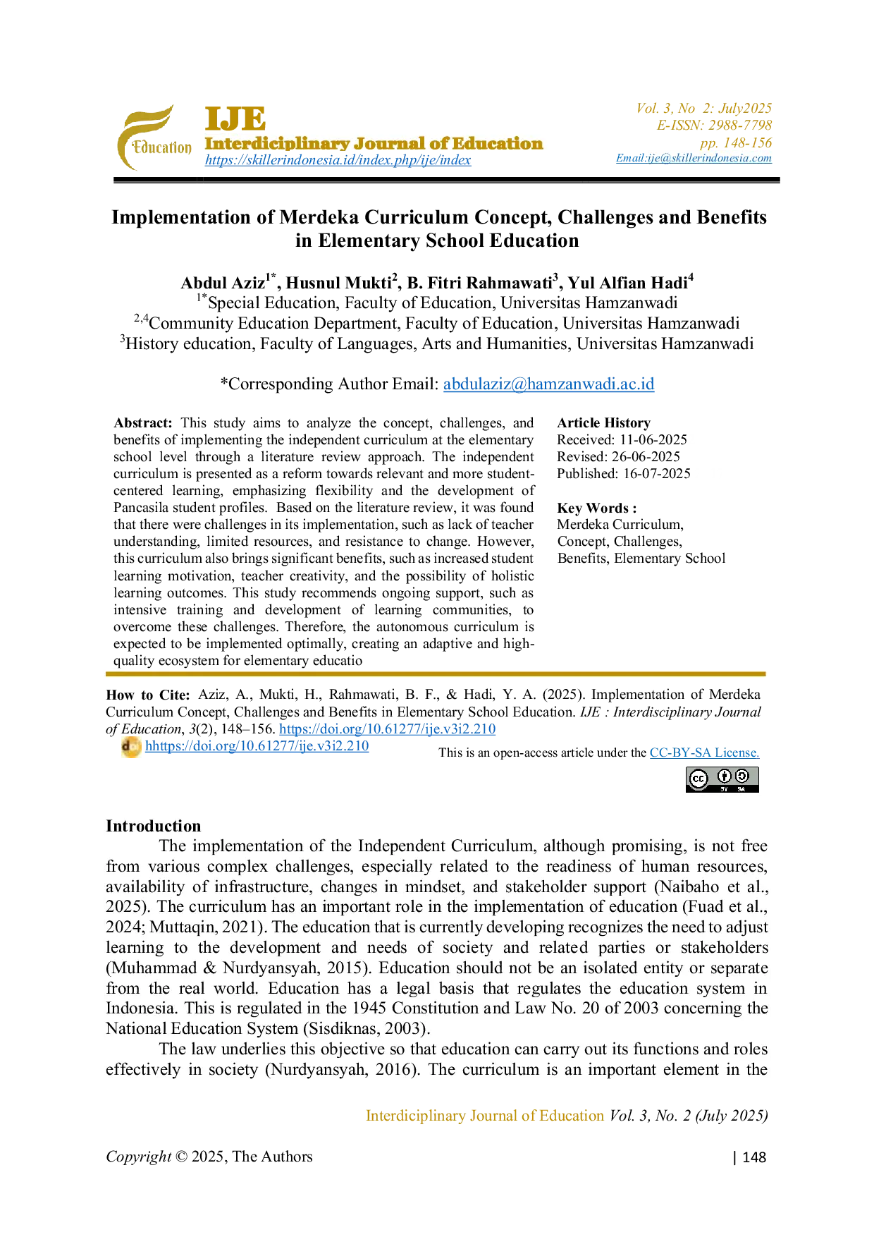 JURIS Implementation of Merdeka Curriculum Concept Challenges and Benefits in Elementary School Education