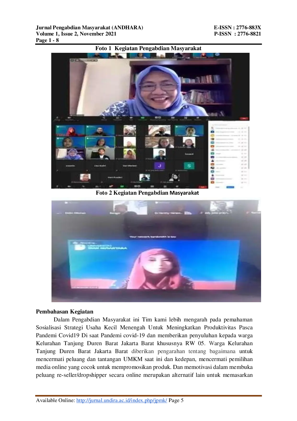 JURIS Sosialisasi Strategi Usaha Kecil Menengah untuk Meningkatkan Produktivitas Pasca Pandemi COVID 19 di Wilayah Kelurahan Tanjung Duren Jakarta Barat