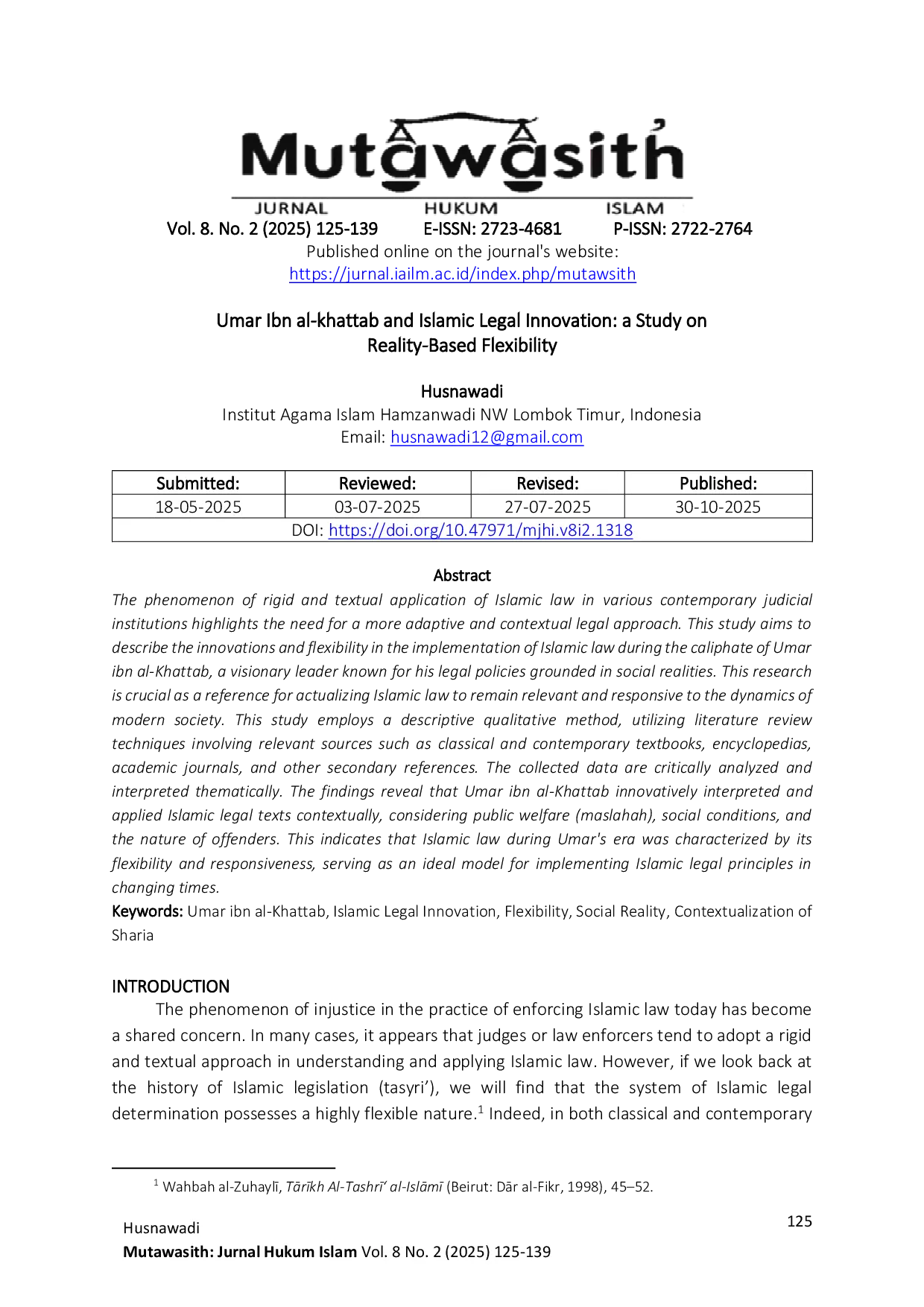 JURIS Umar Ibn al khattab and Islamic Legal Innovation a Study on Reality Based Flexibility