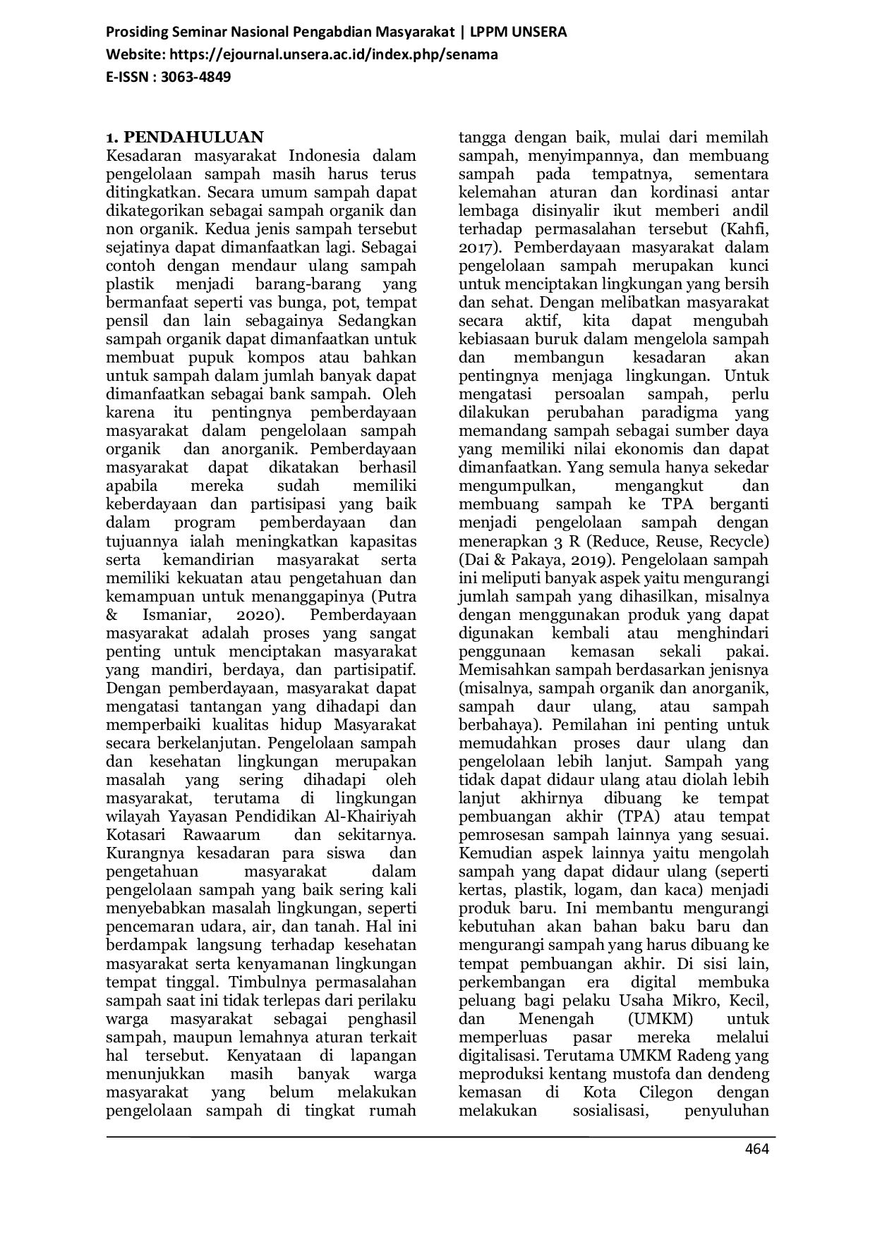 JURIS Pengelolaan Sampah dan Ekonomi UMKM Untuk Pembangunan Berkelanjutan