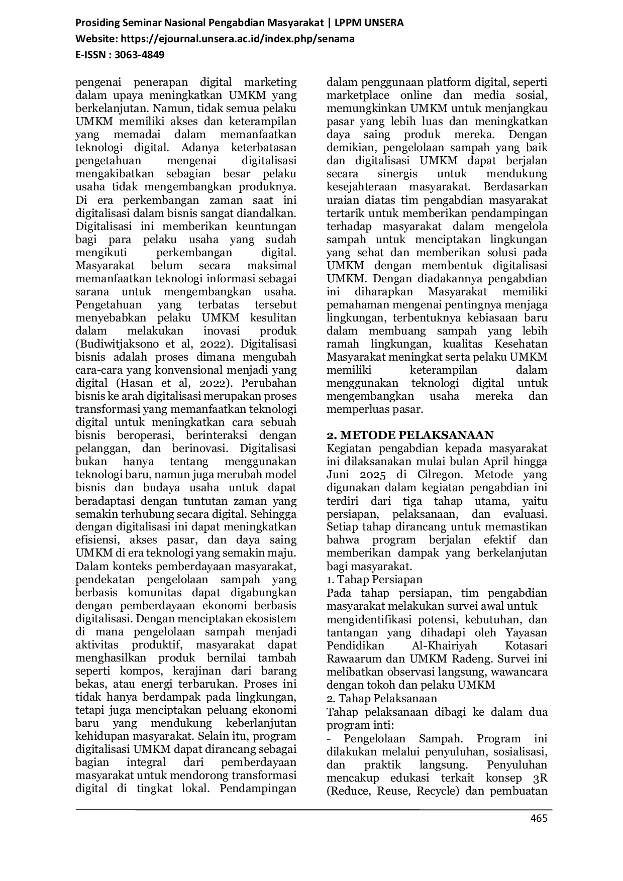 JURIS Pengelolaan Sampah dan Ekonomi UMKM Untuk Pembangunan Berkelanjutan