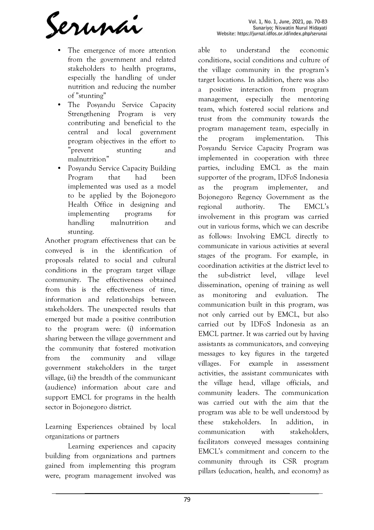 JURIS Assistance of Posyandu Service Capacity Building Program in Cancung and Sumberbendo Villages Bojonegoro Regency