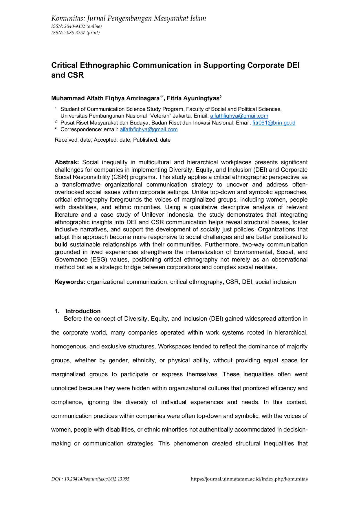 JURIS Critical Ethnographic Communication in Supporting Corporate DEI and CSR