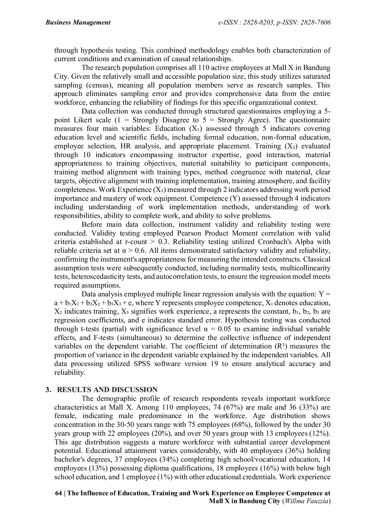 JURIS The Influence of Education Training and Work Experience on Employee Competence at Mall X in Bandung City