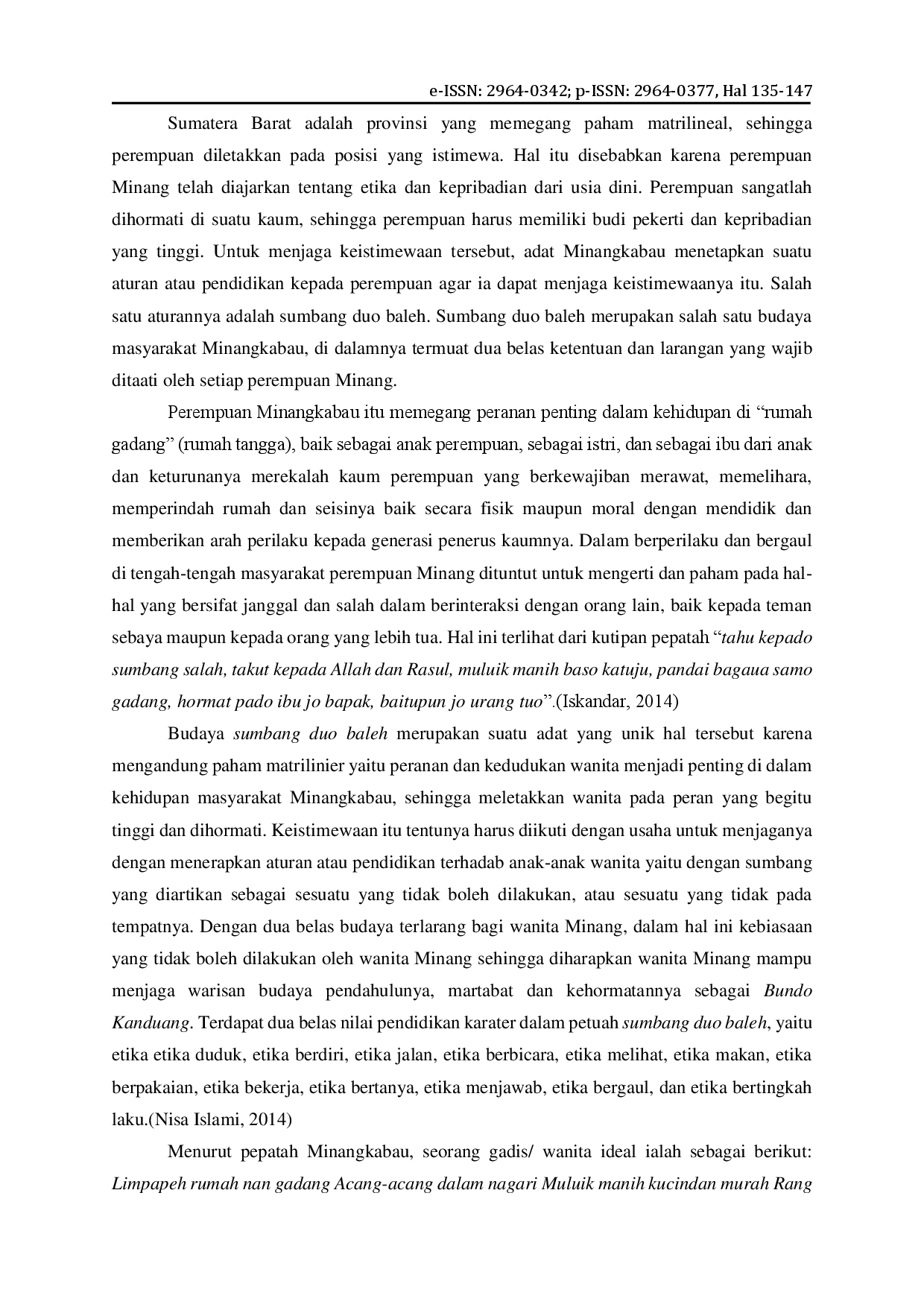 juris Penguatan Nilai Budaya Minang Sumbang Duo Baleh Bagi Siswi Melalui Kegiatan Forum Annisa di MAN 2 Bukittinggi