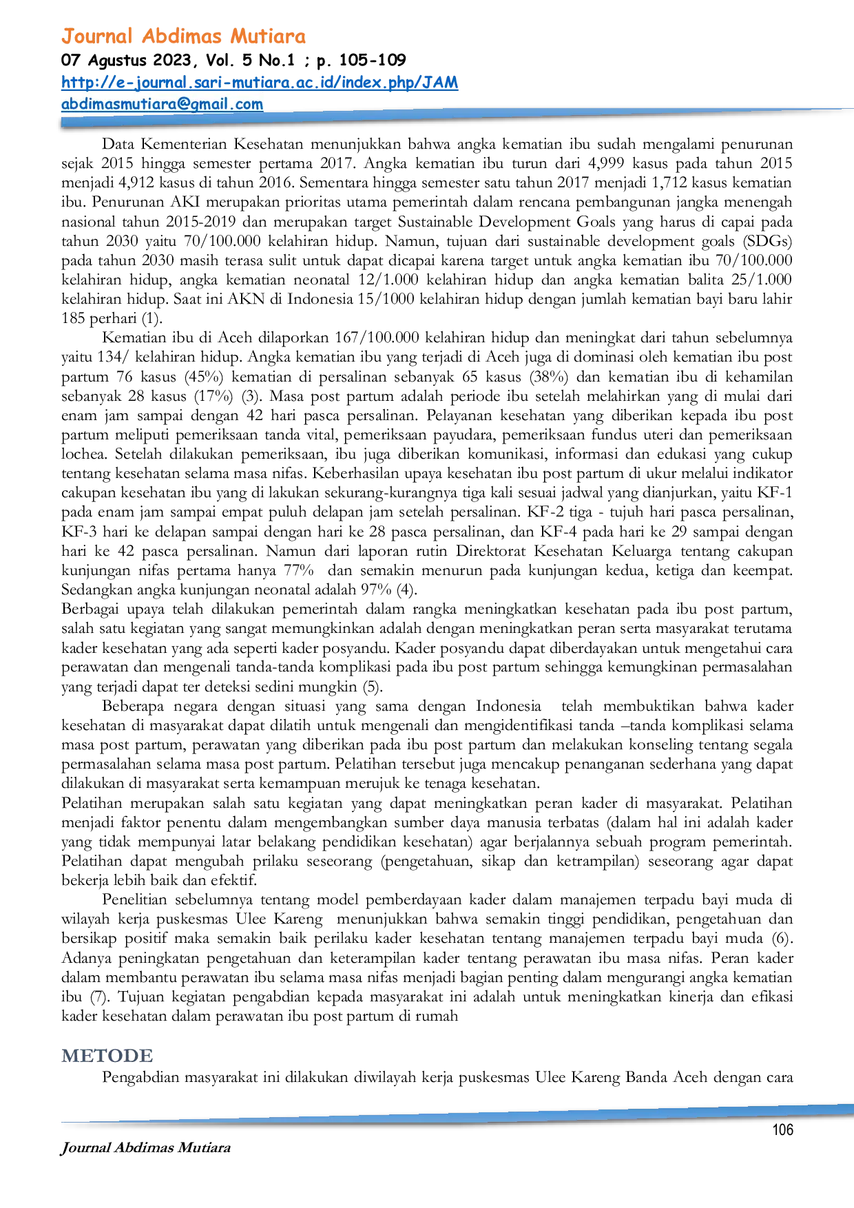 JURIS Pendampingan Kader Posyandu Dalam Perawatan Ibu Post Partum Dan Bayi Baru Lahir